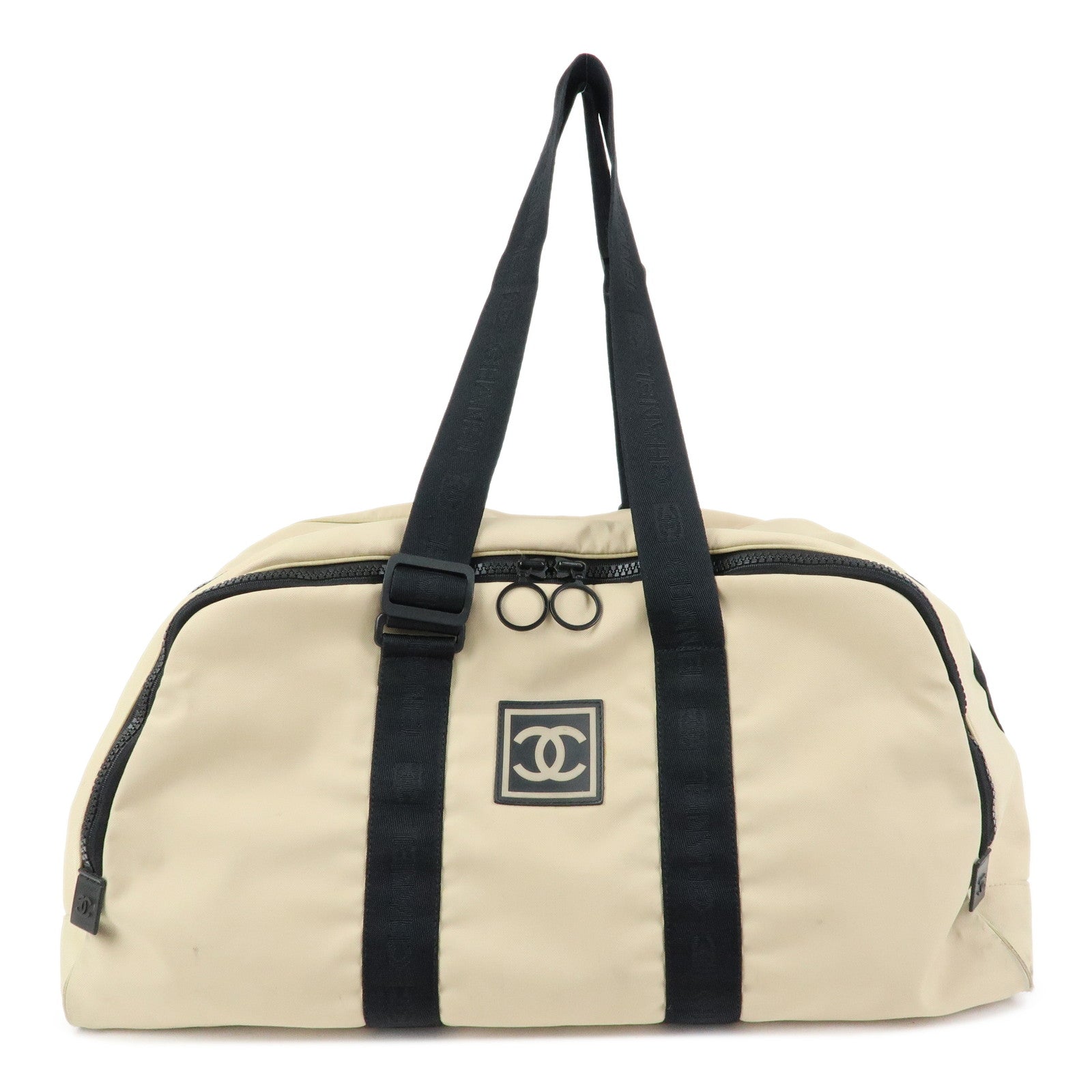 CHANEL CHANEL Sports Nylon Boston Bag Shoulder Bag Beige Black