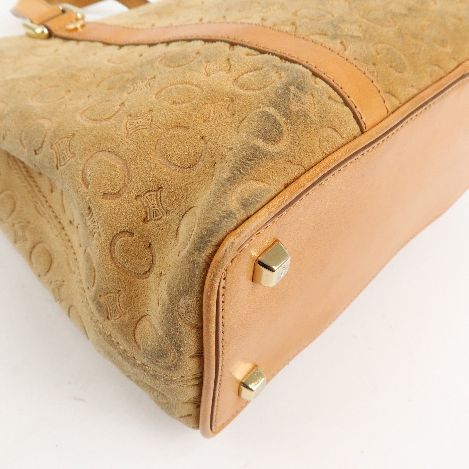 CELINE C Macadam Suede Leather Hand Bag Tote Bag Brown Gold HDW