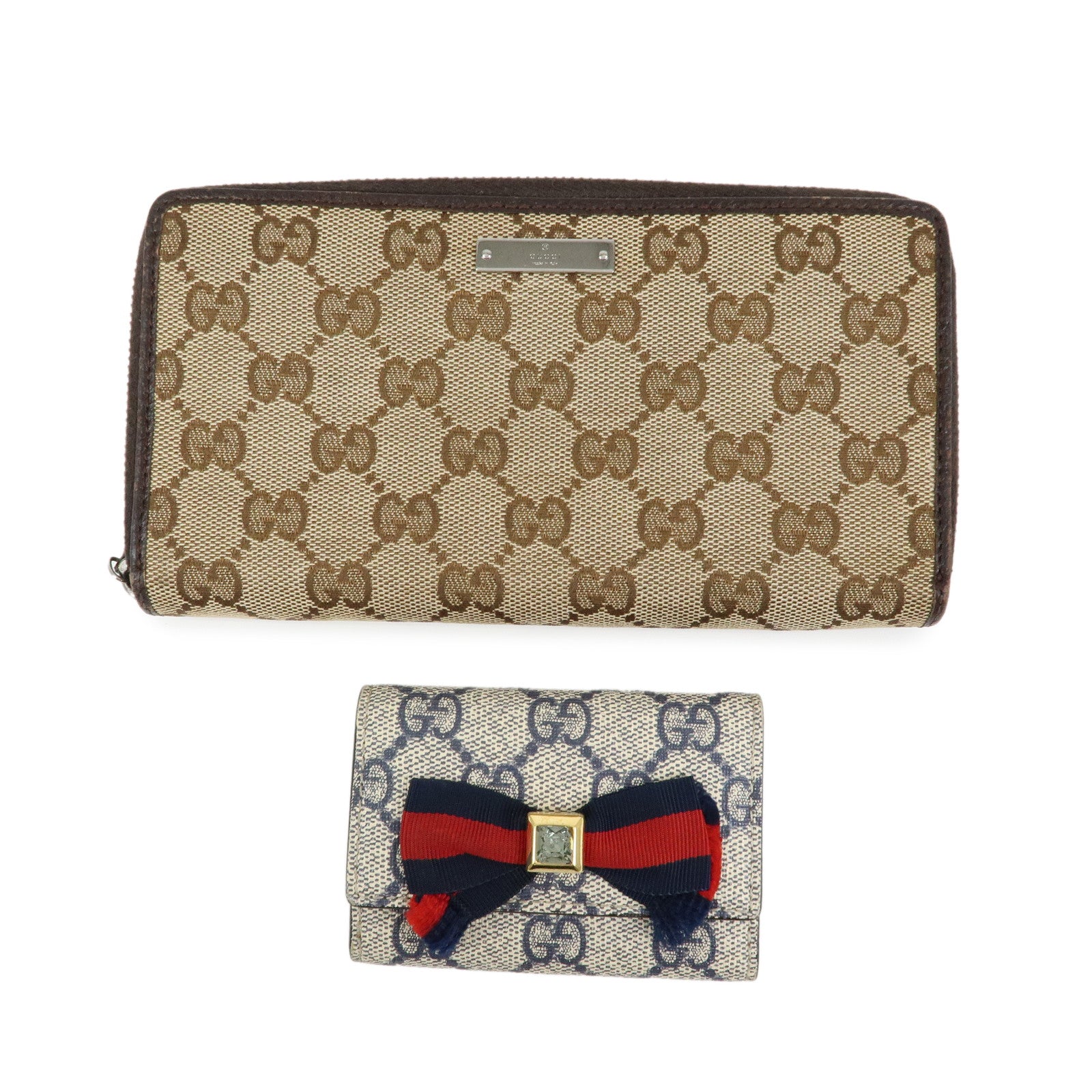 GUCCI Sherry Set of 2 GG Supreme Canvas Wallet 658634 435292