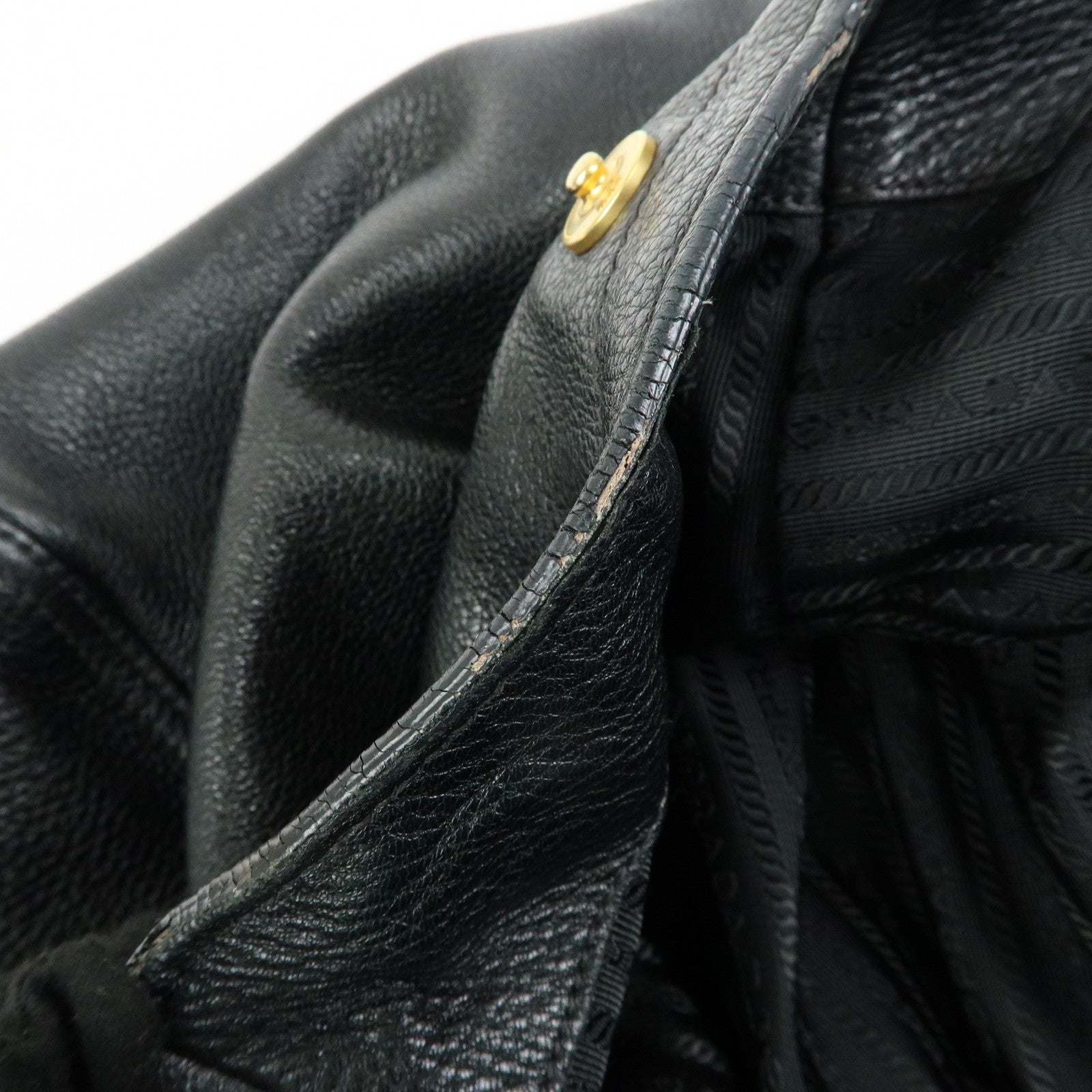 PRADA Logo Leather 2Way Bag Hand Bag Shoulder Bag Black BR4083