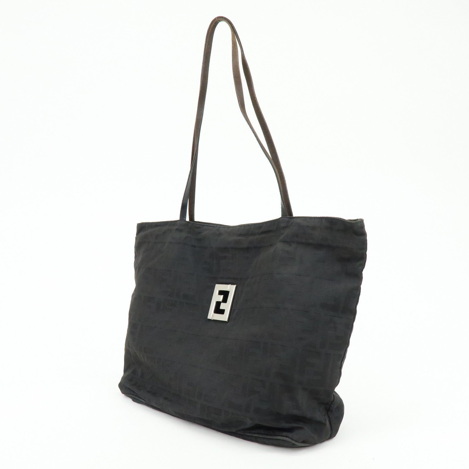 FENDI Zucca Canvas Leather Tote Bag Shoulder Bag Black 15785