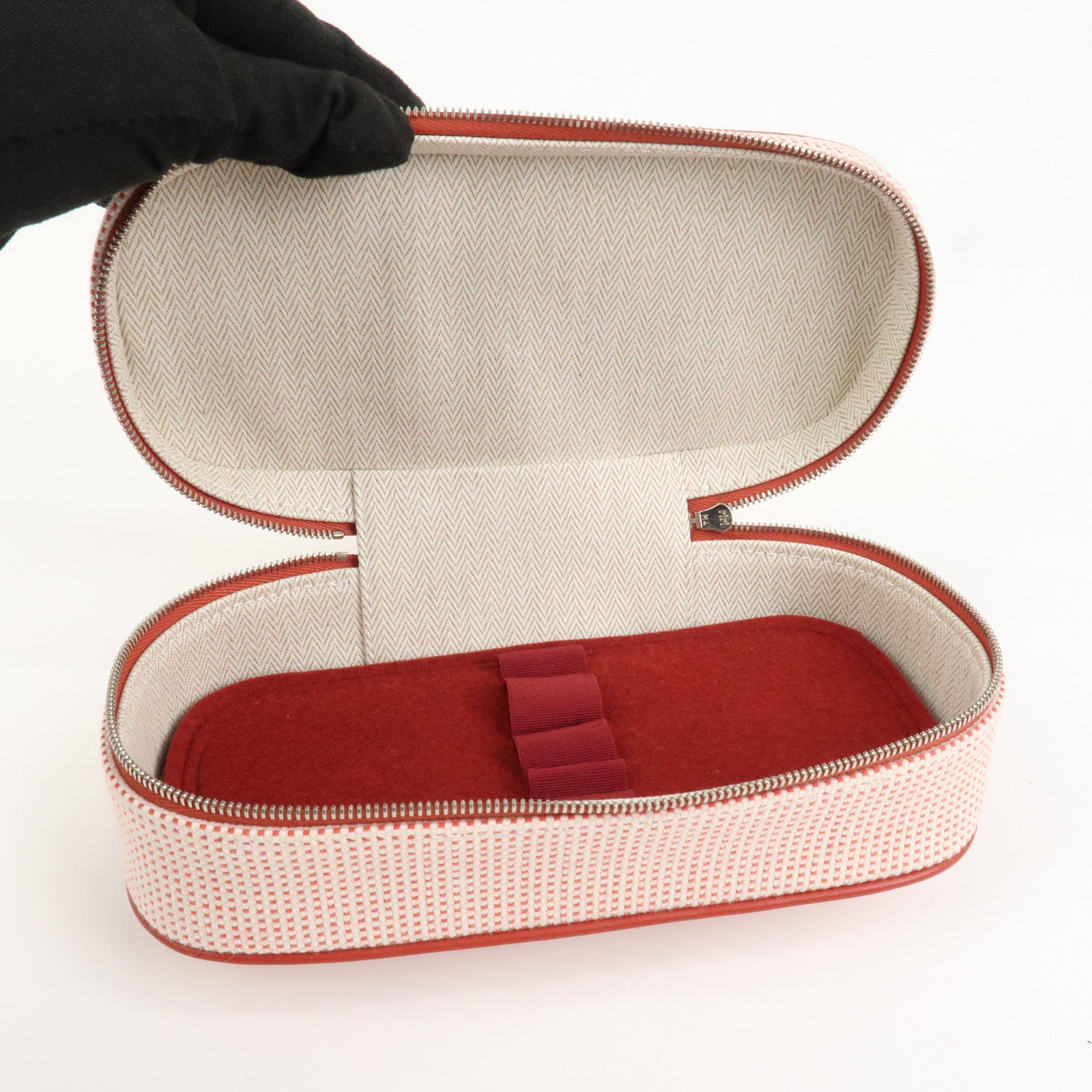 HERMES Escale Cotton100% Leather Pouch Cosmetics Pouch Vermilion