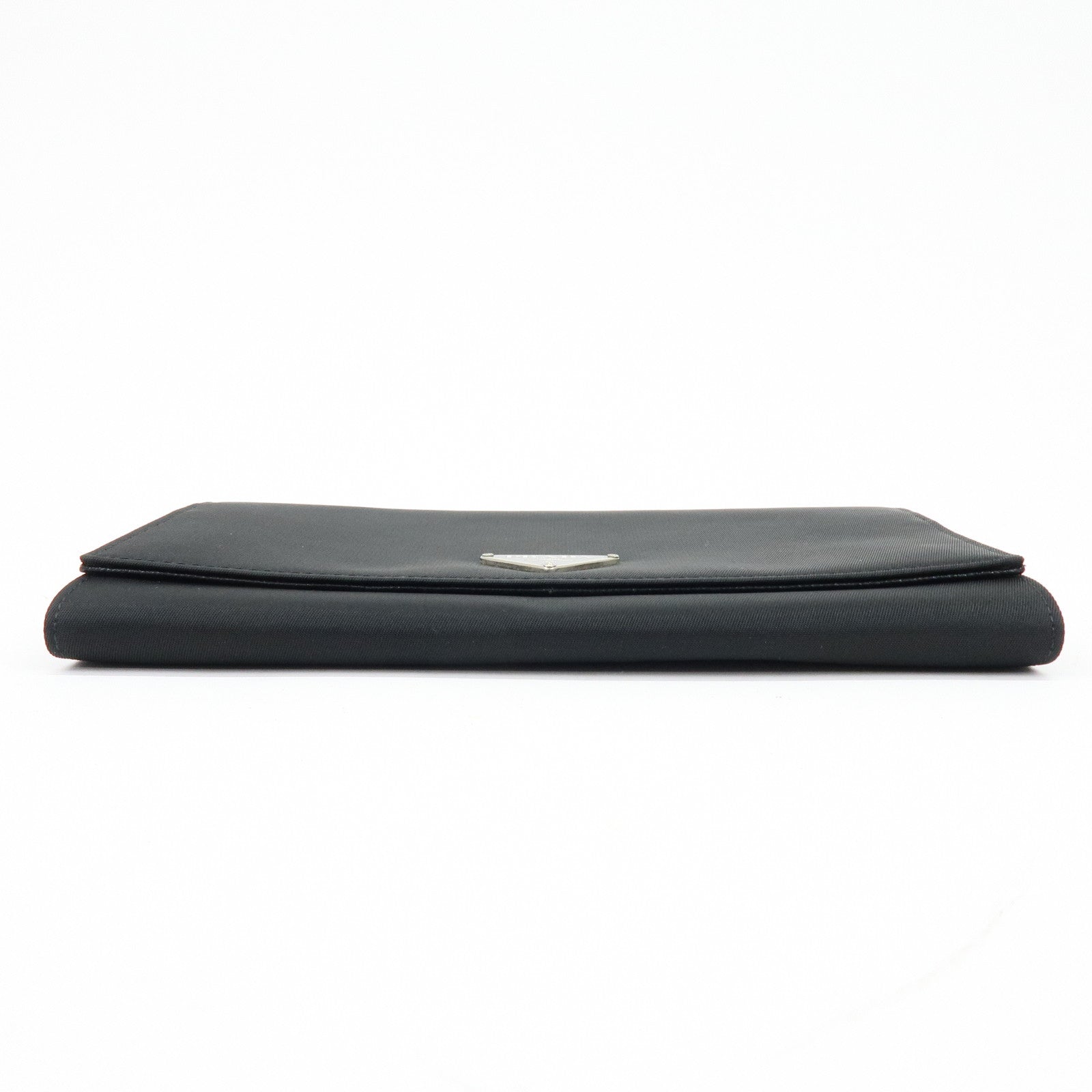 PRADA Triagle Logo Nylon Saffiano Leather Long Wallet Black