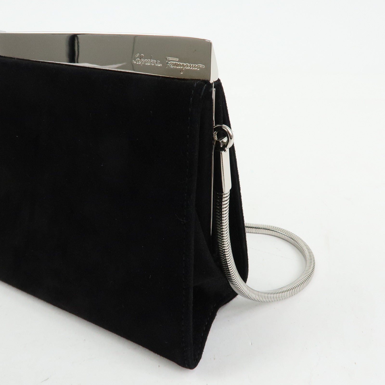 Ferragamo Suede 2Way Bag Shoulder Bag Clutch Bag Black