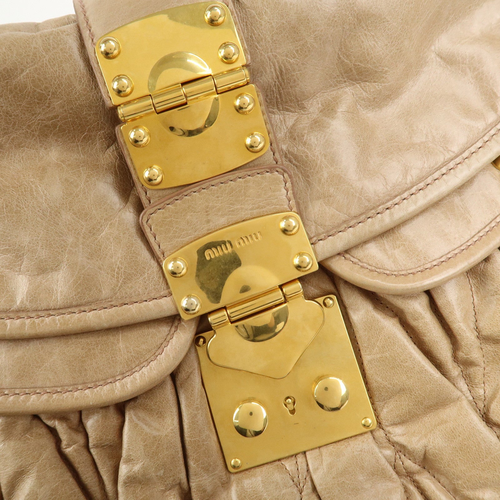 MIU MIU Matelasse Leather Hand Bag Light Brown RR1300