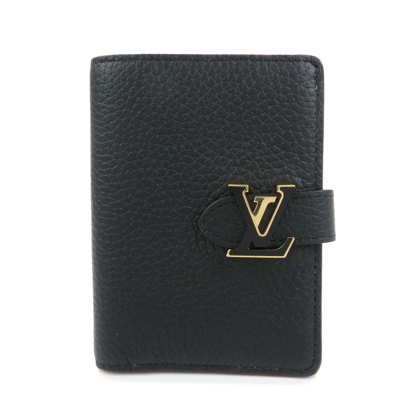 Louis Vuitton Taurillon Leather Vertical Compact Wallet Noir M81561
