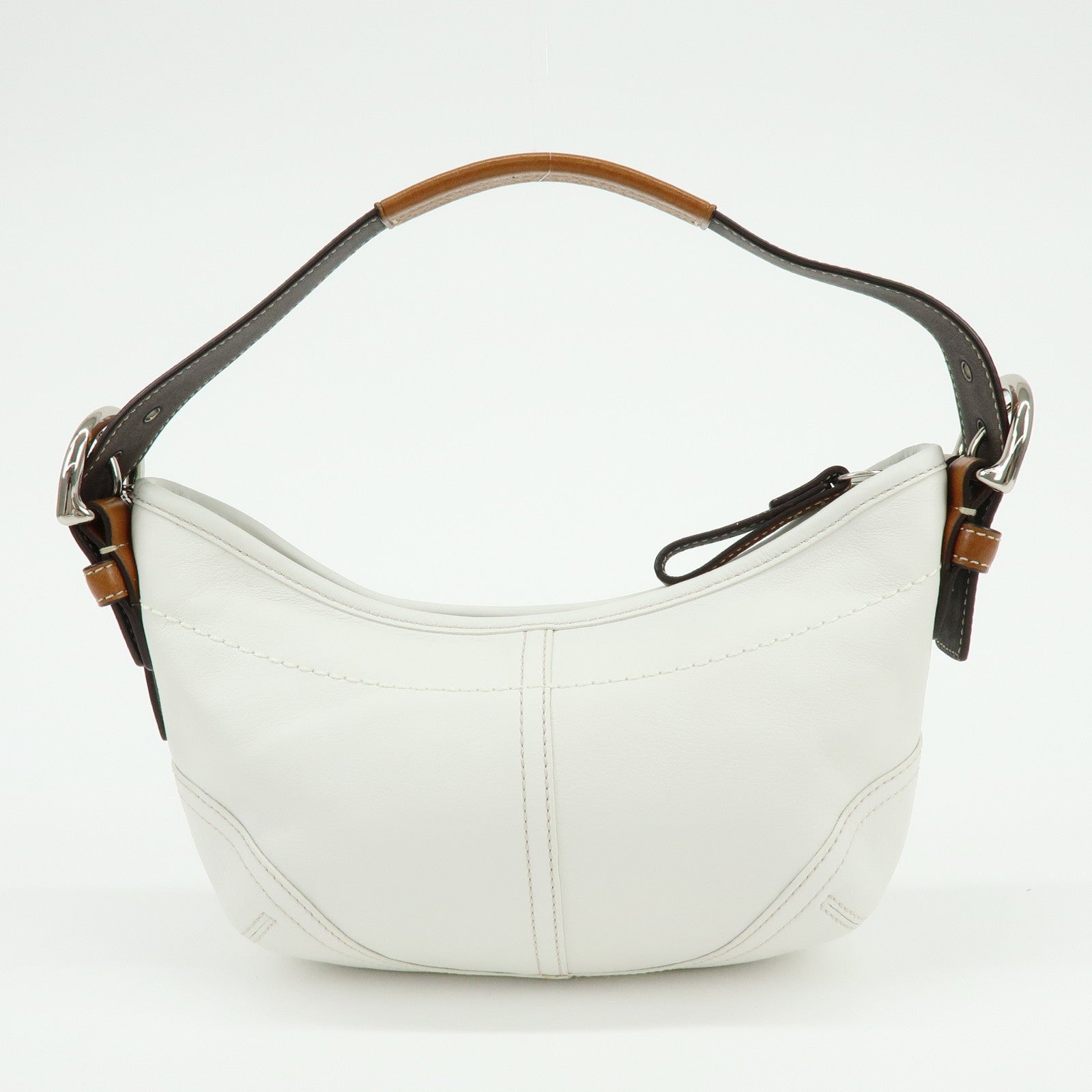 COACH Leather Shoulder Bag Hand Bag White Camel