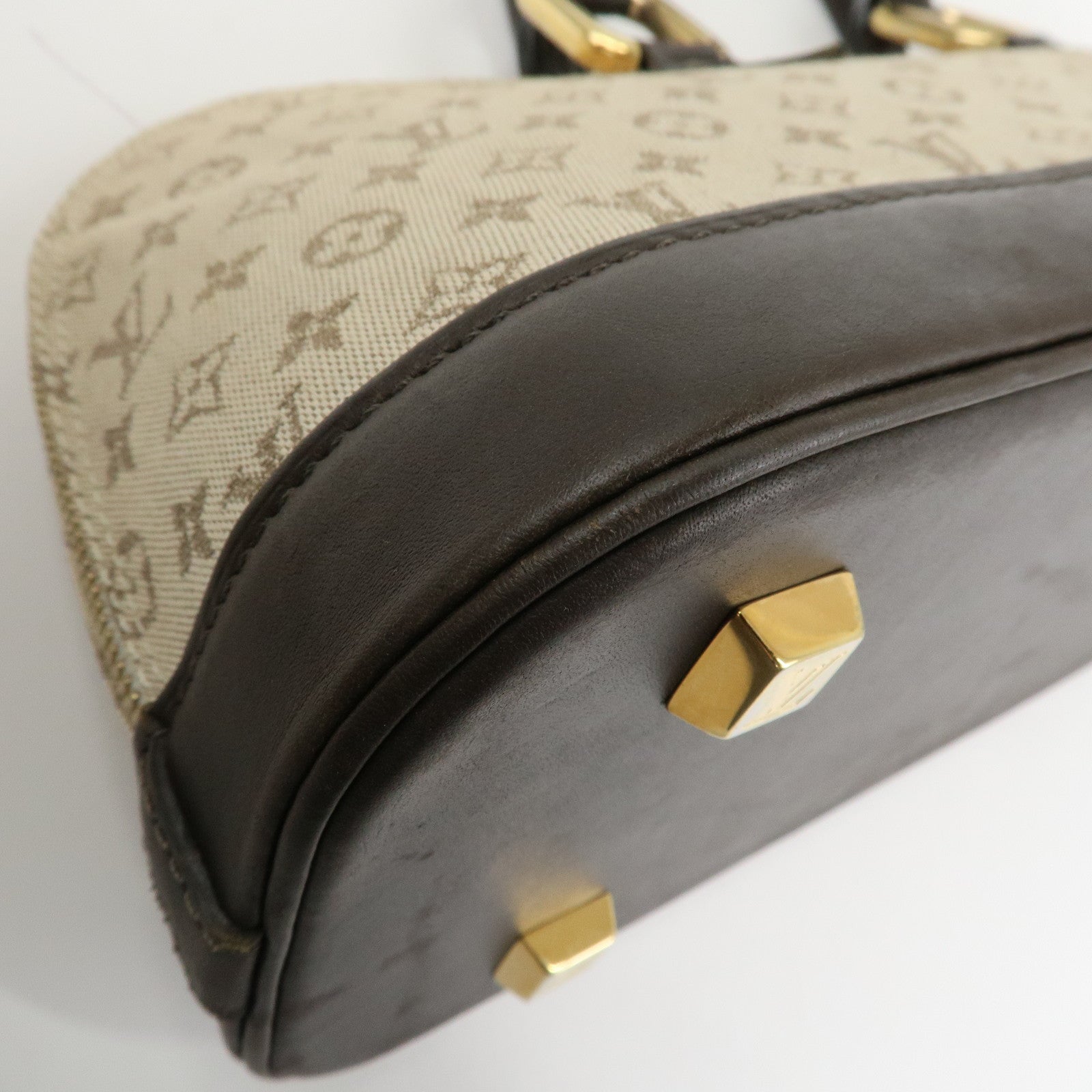 Louis Vuitton Monogram Mini Leather Canvas Hand Bag Khaki M92205 Used