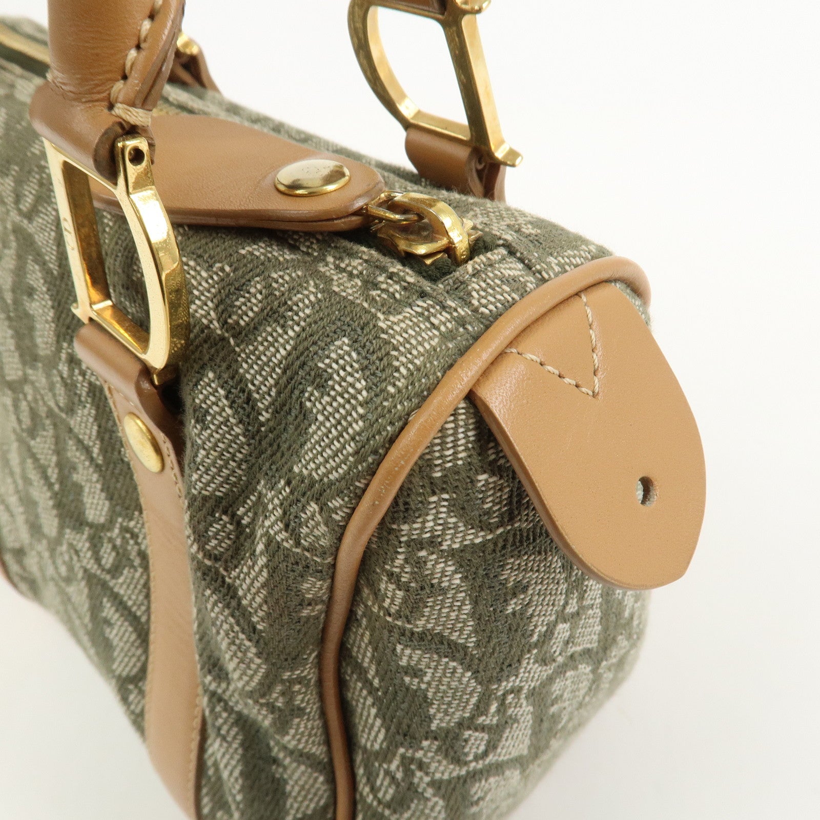 Christian Dior Trotter Jacquard Canvas Leather Boston Bag Hand Bag