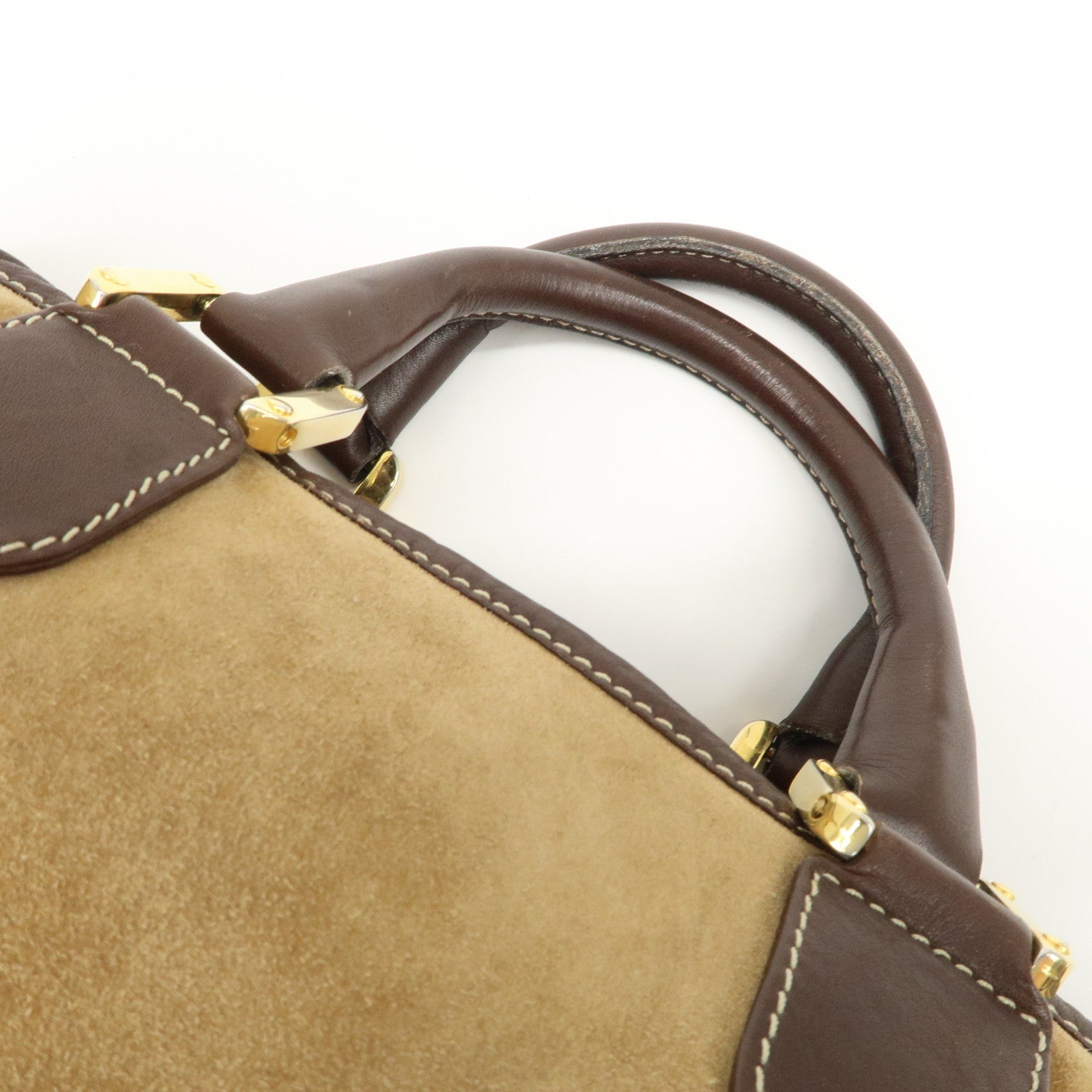 LOEWE Anagram Amazona 40 Suede Leather Hand Bag Beige Dark Brown Used