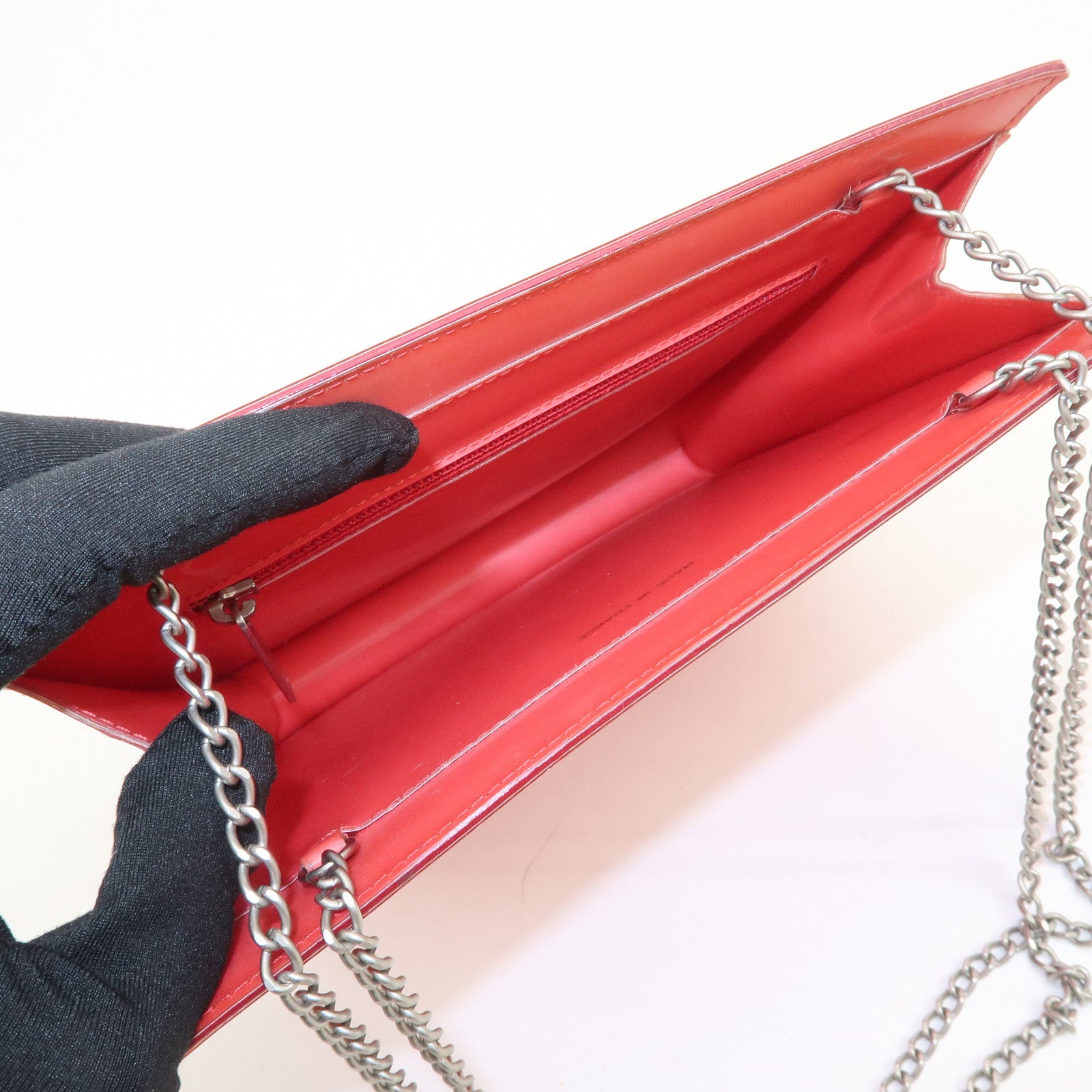 CHANEL COCO Mark Nylon Hologram Chain Shoulder Bag Hand Bag Red