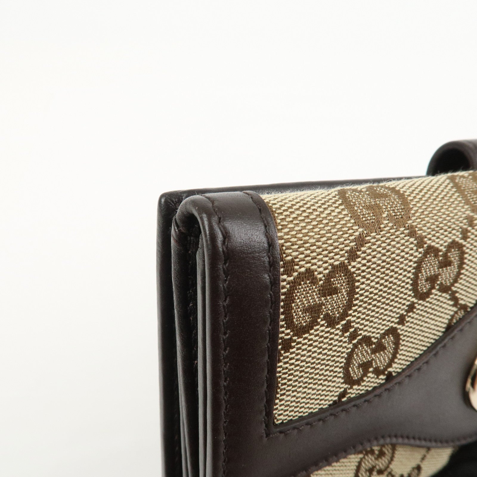 GUCCI Interlocking G GG Canvas Double Flap Long Wallet Brown 282426