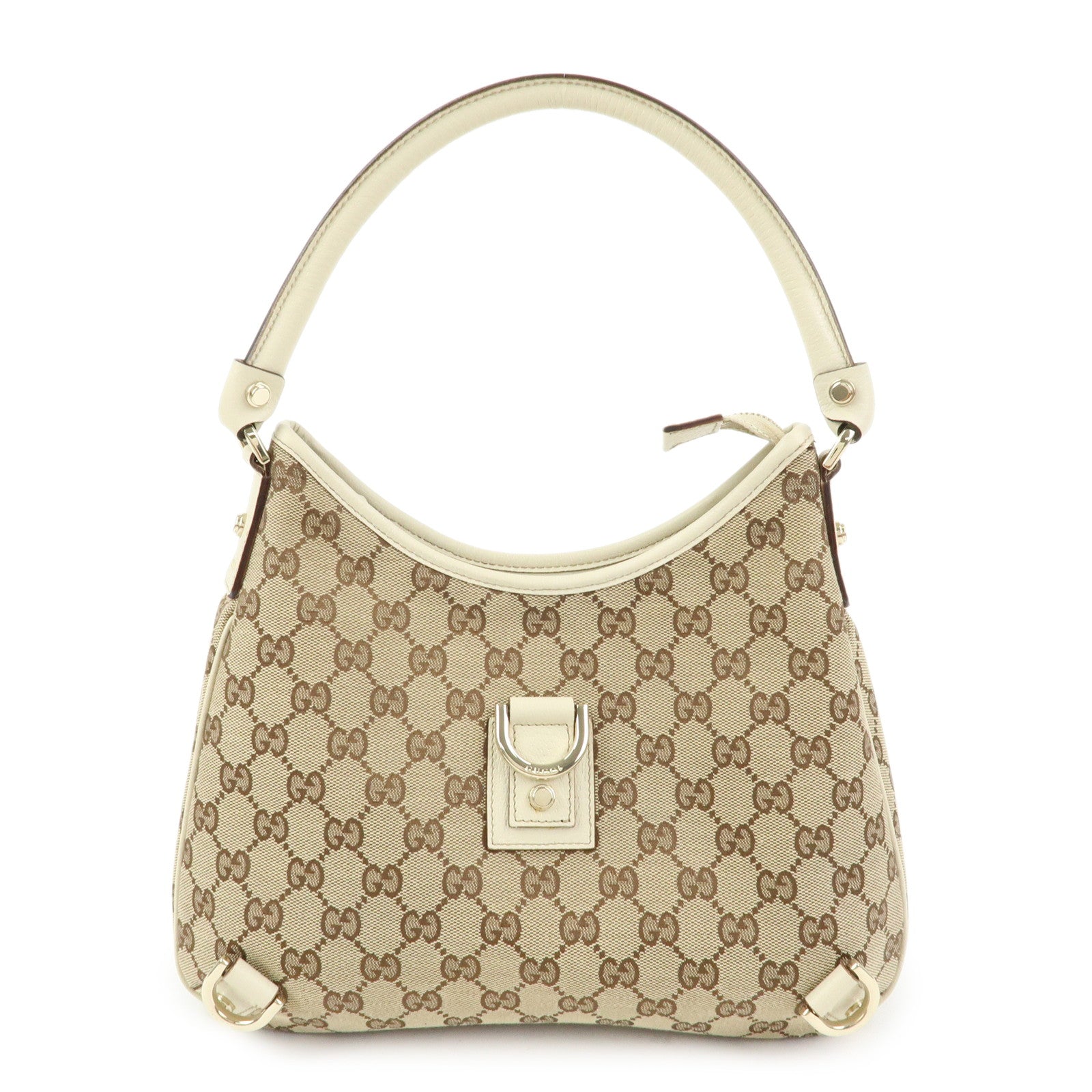 GUCCI Abbey GG Canvas Leather Shoulder Bag Beige White 130738