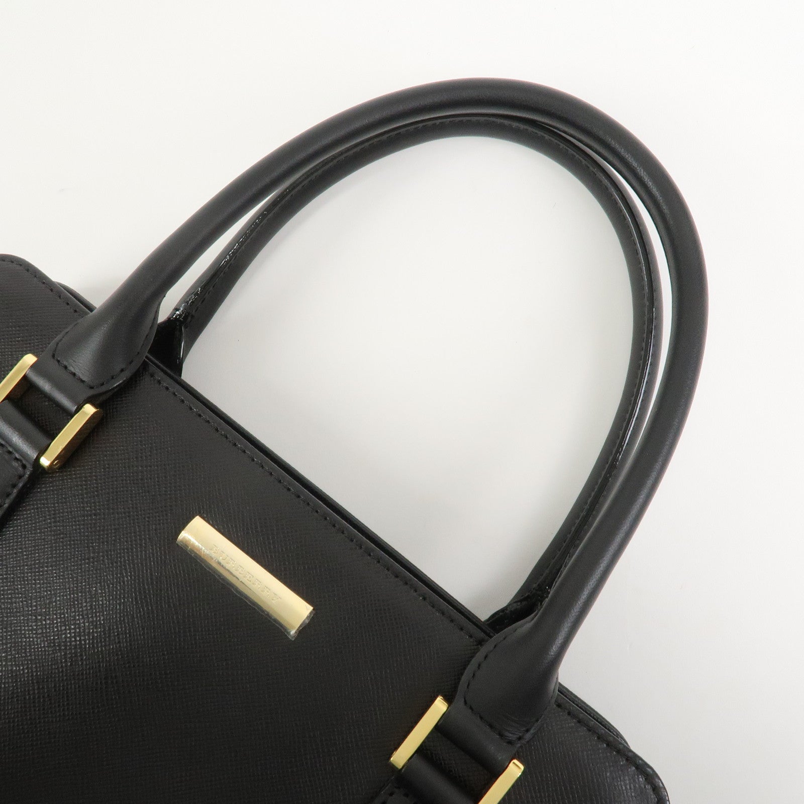 BURBERRY Logo Leather Hand Bag Black