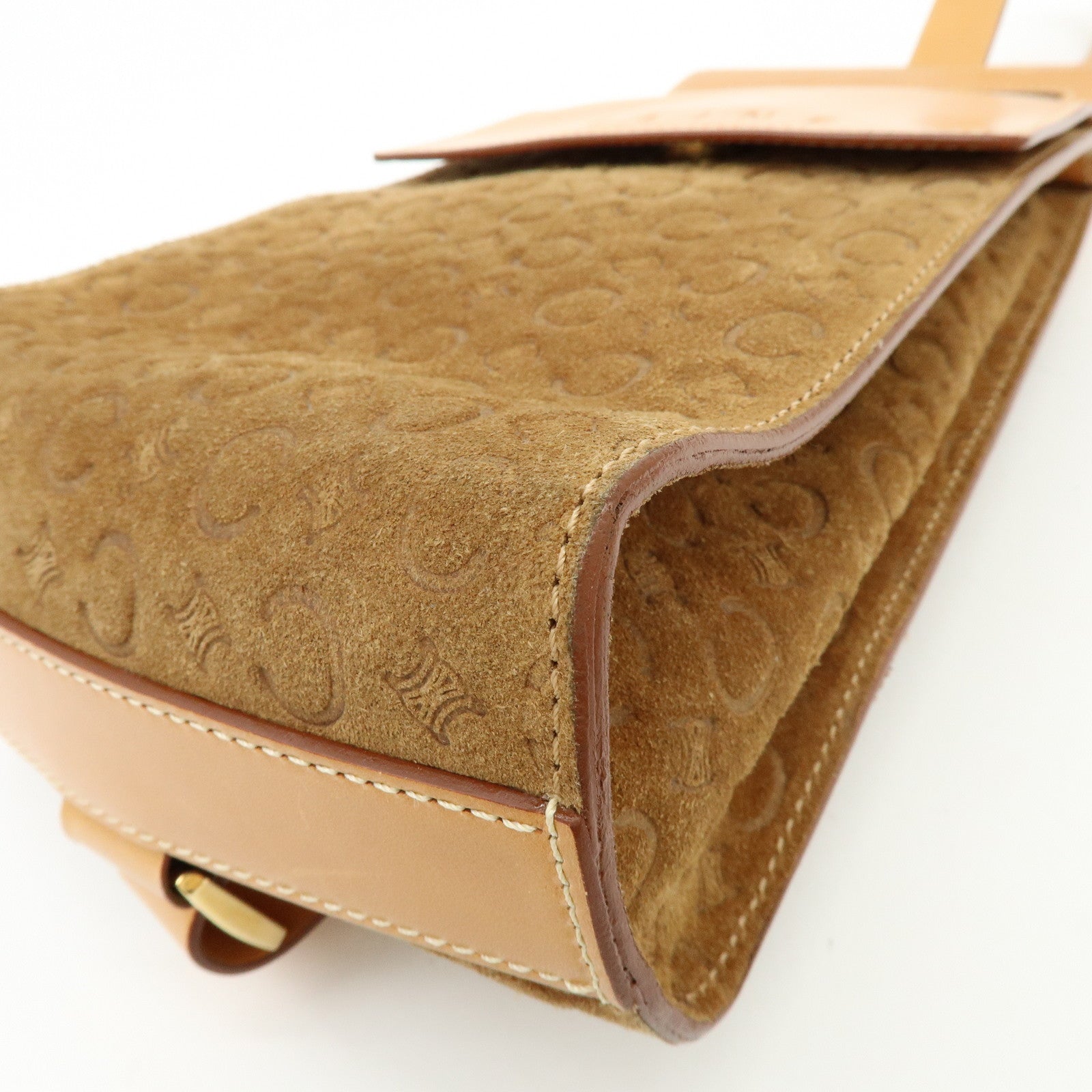 CELINE C Macadam Suede Leather Shoulder Bag Crossbody Bag Brown