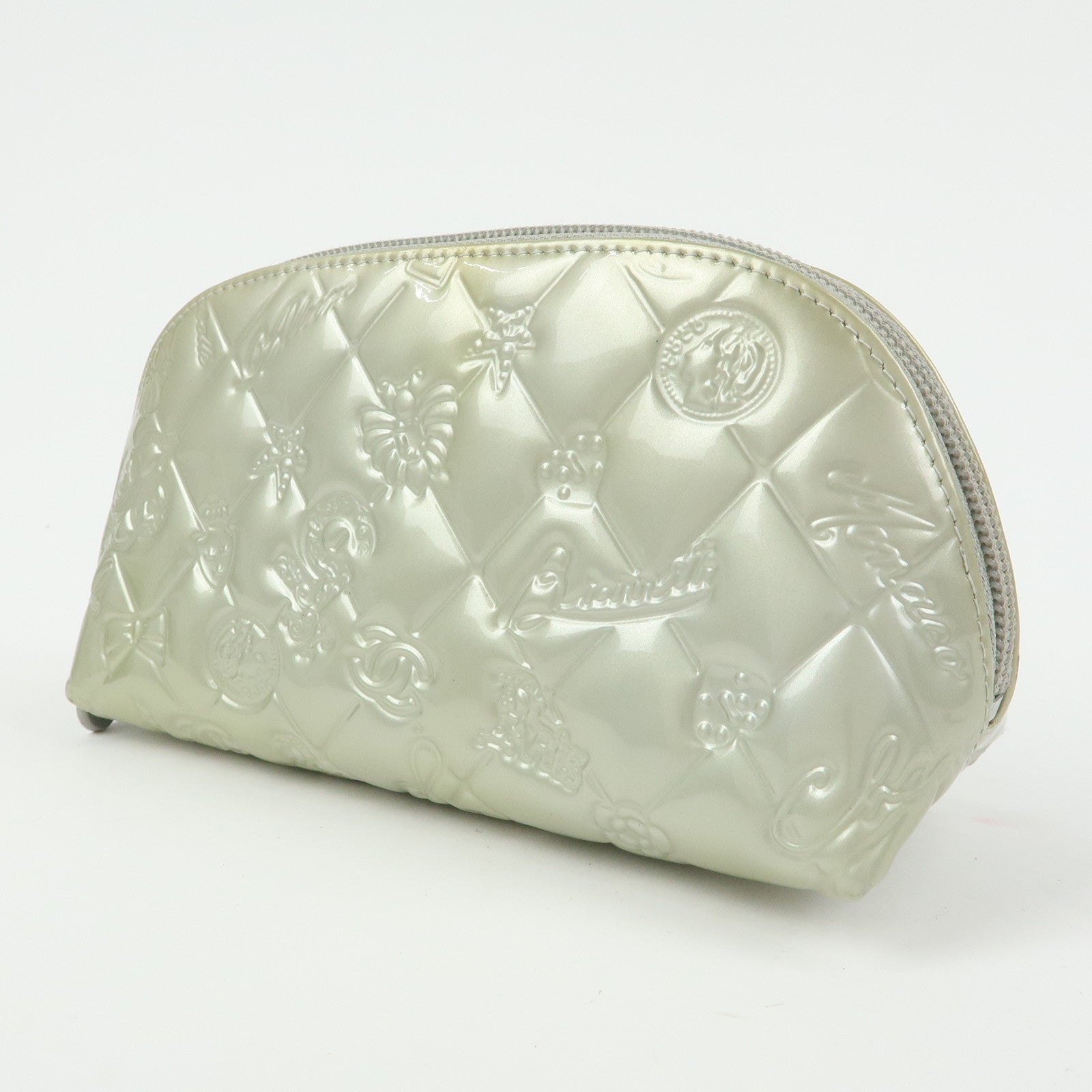CHANEL Icon Line Patent Leather Cosmetic Pouch Champaign Gold
