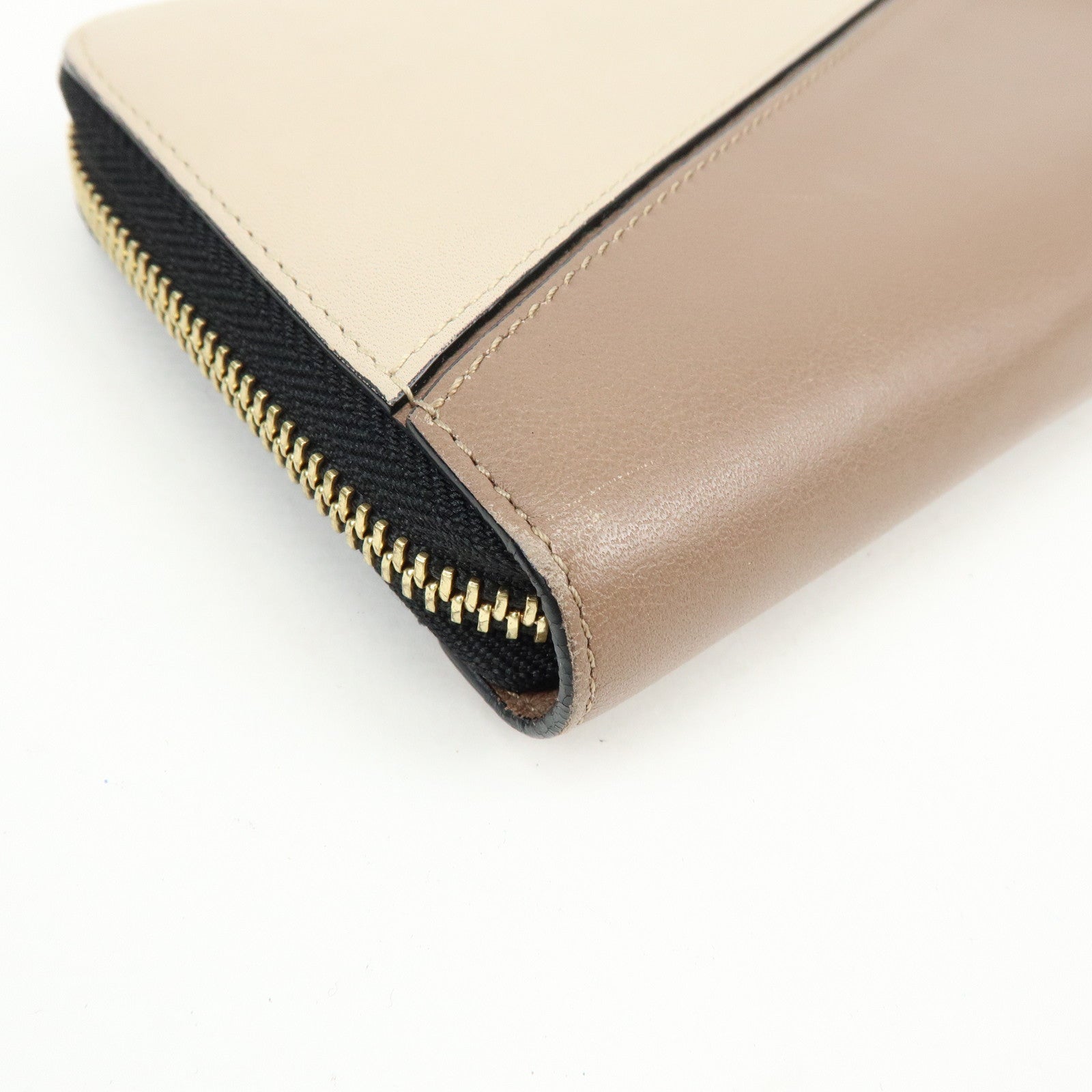LOEWE Puzzle Calfskin Zippy Long Wallet Brown Beige Black