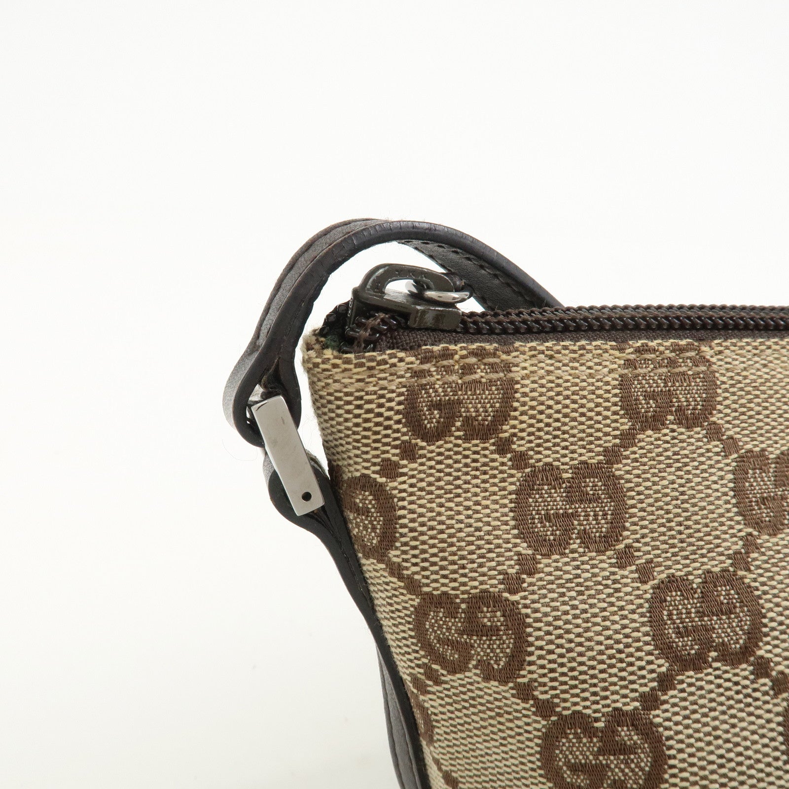 GUCCI Boat Bag GG Canvas Leather Hand Bag Brown 07198