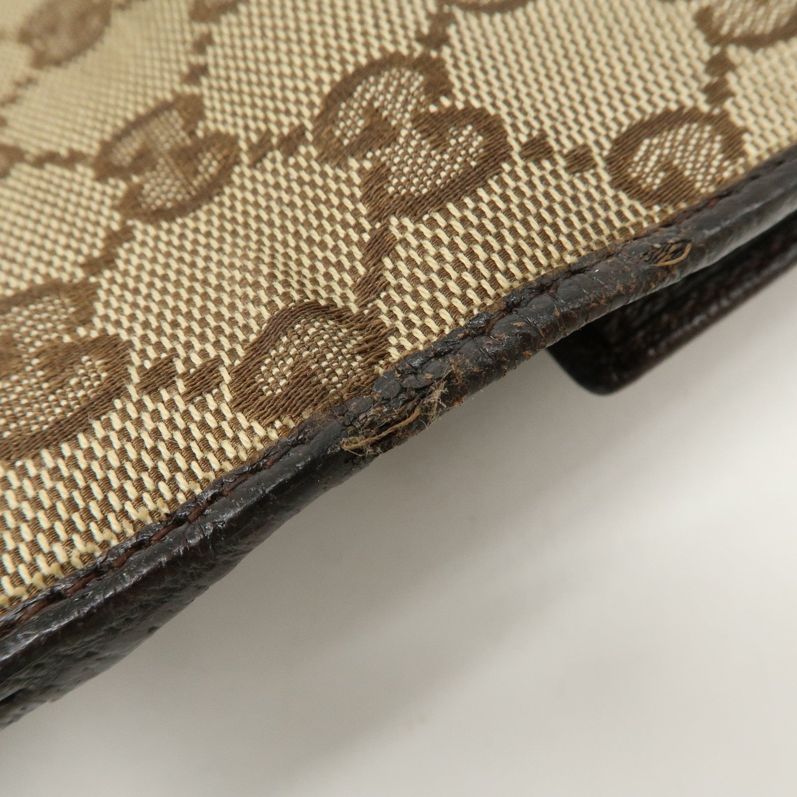 GUCCI GG Canvas Leather Bi-fold Long Wallet Dark Brown 112715 Used