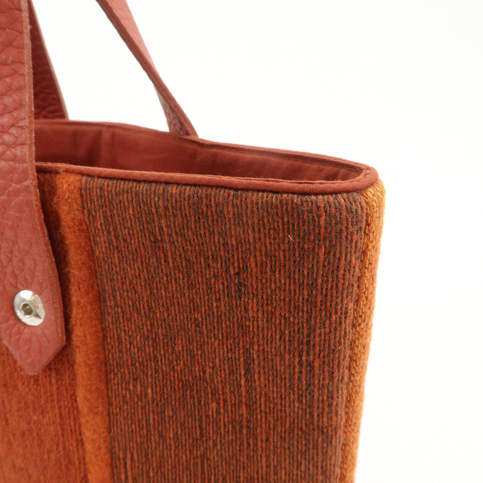 HERMES Amedaba PM Wool Canvas Leather Mini Tote Hand Bag Orange