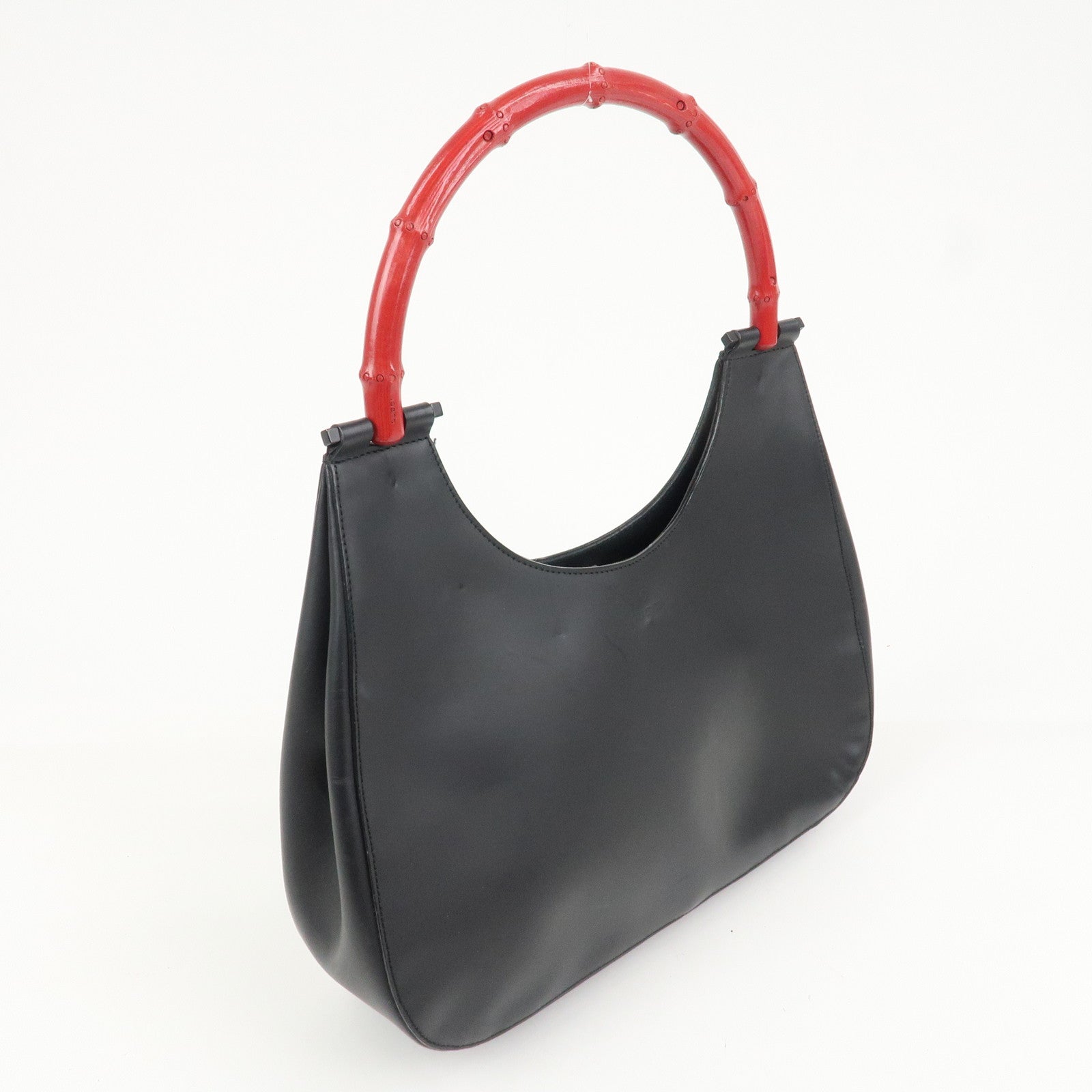GUCCI Bamboo Handle Shoulder Bag Hand Bag Black Red 001.3739