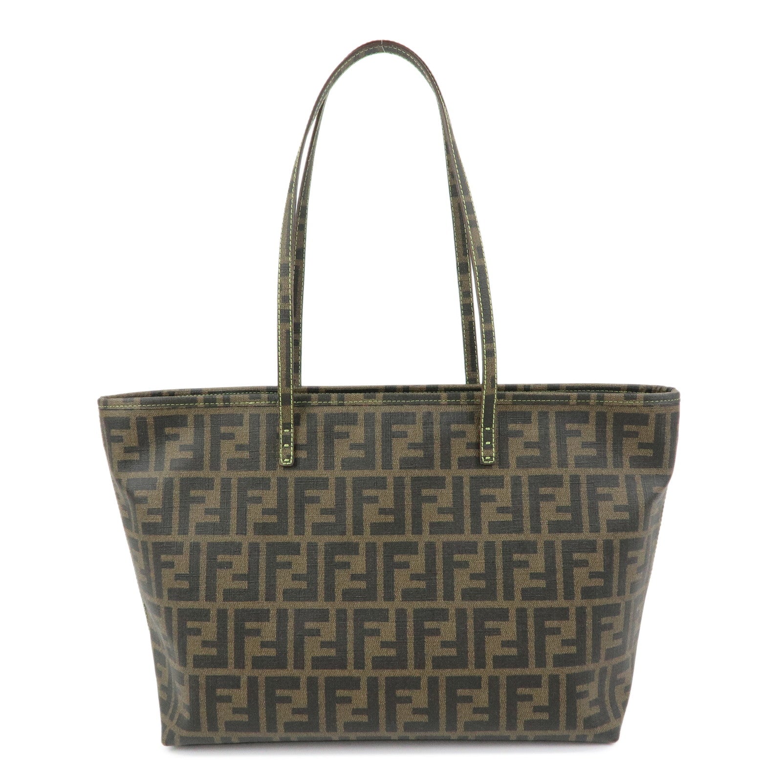 FENDI Zucca PVC Tote Bag Hand Bag Brown Light Green Stich 8BH198