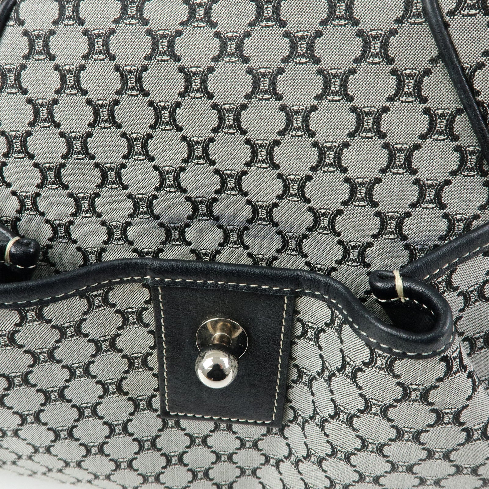 CELINE Macadam Canvas Leather Hand Bag Shoulder Bag Navy