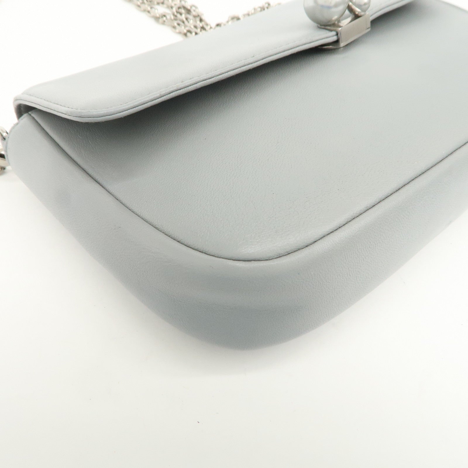 Christian Dior Leather Chain Shoulder Bag Light Blue 112-MA-0174