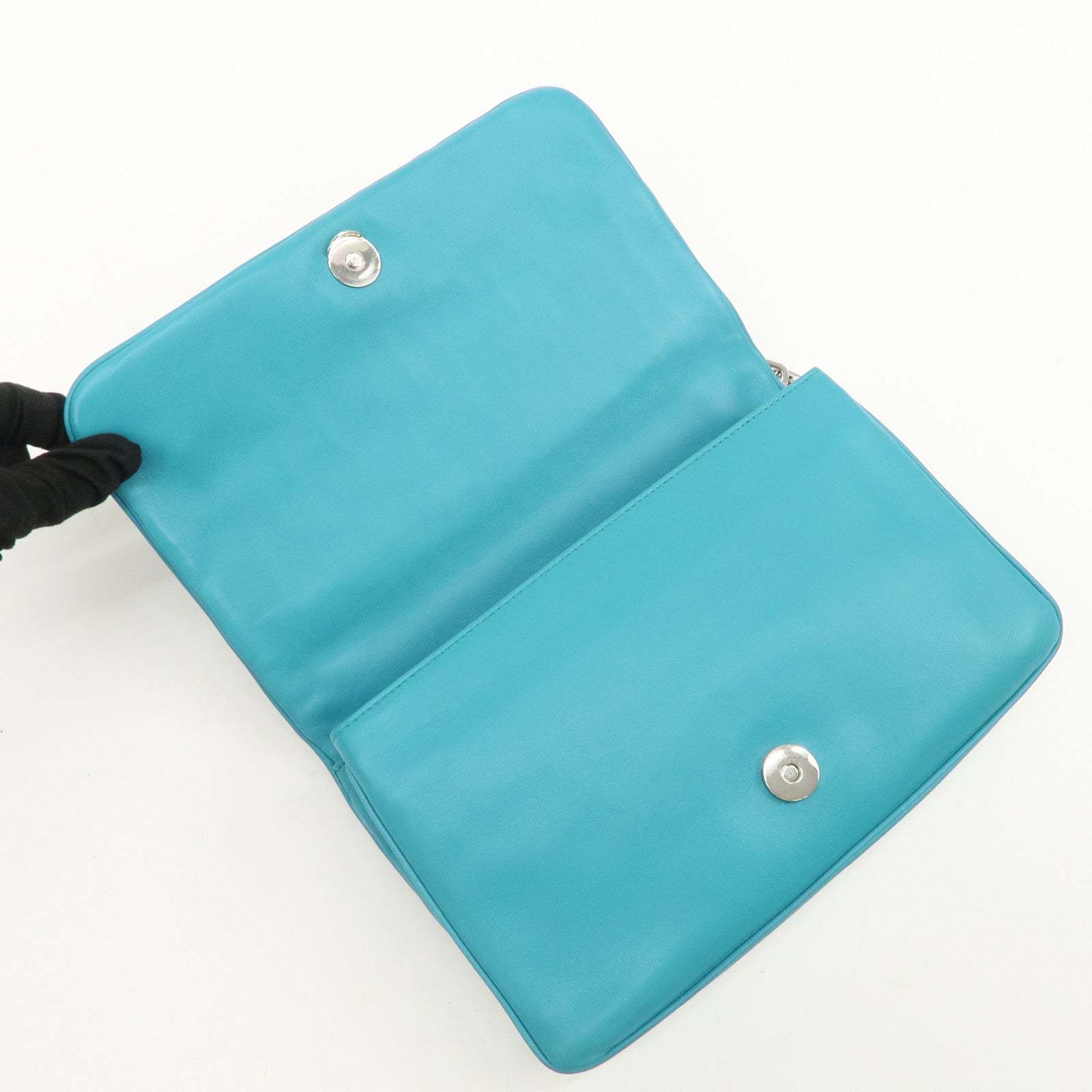 PRADA Nappa Gaufre Leather Chain Shoulder Bag Hand Bag Blue