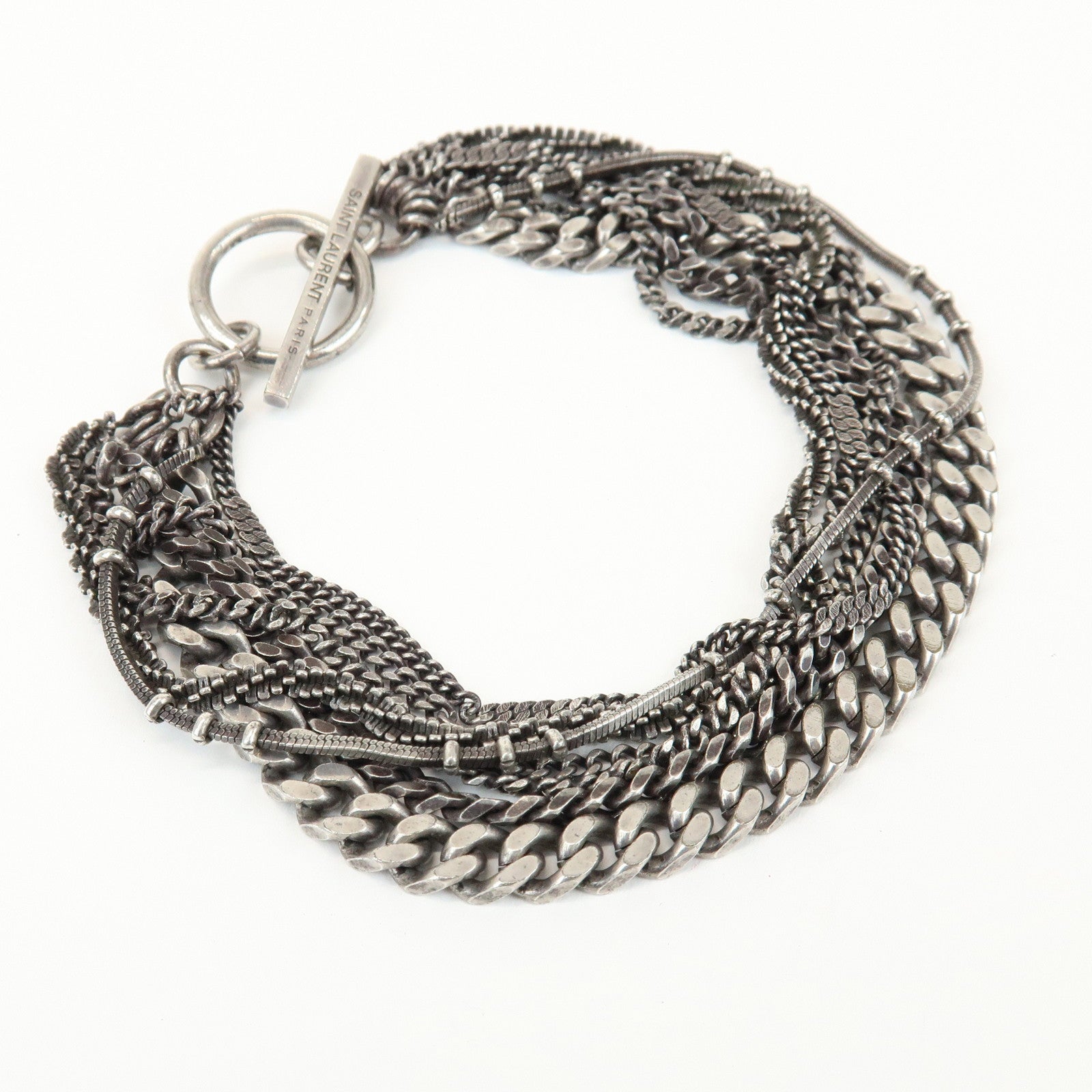 SAINT LAURENT Metal Chain Bracelet Silver