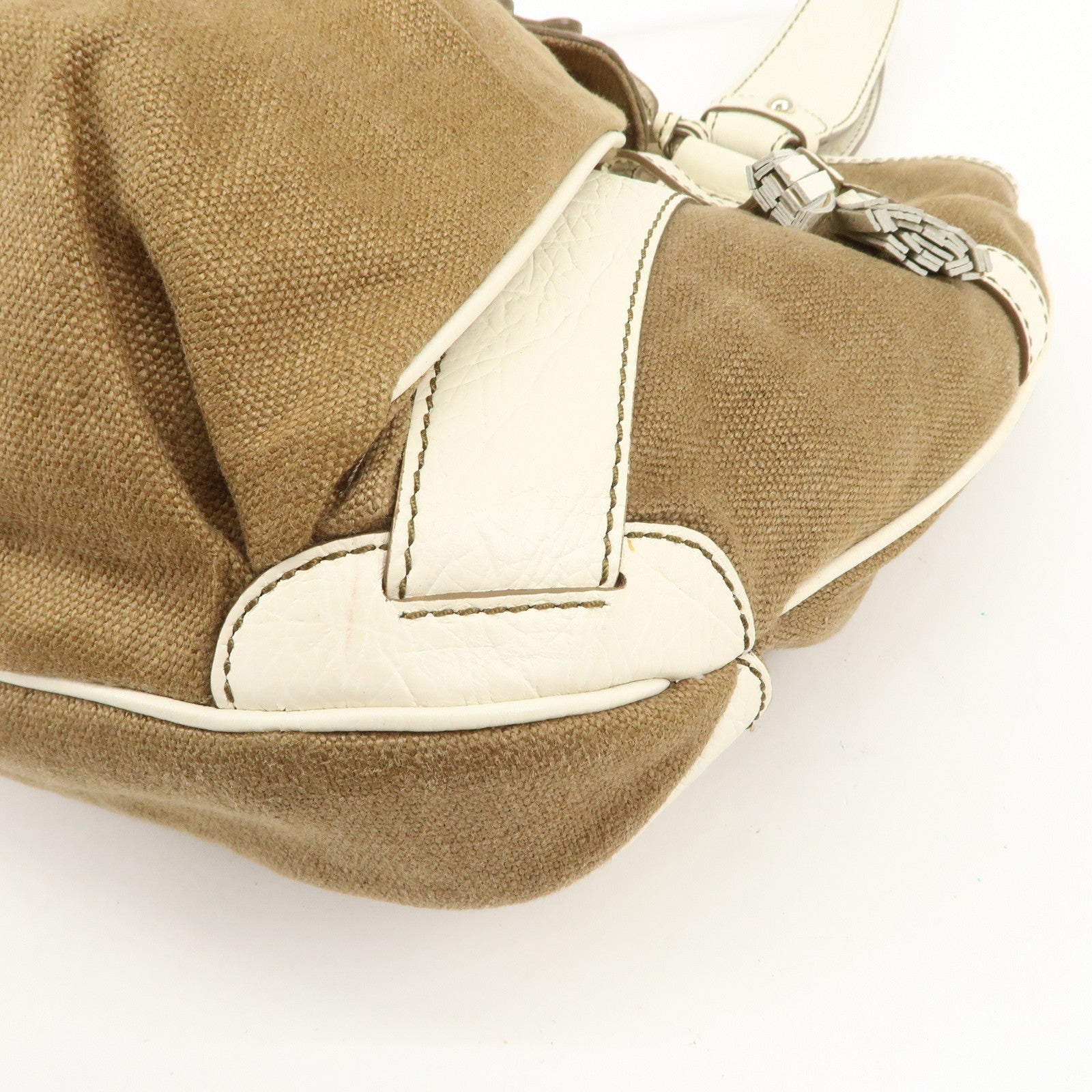 CELINE Logo Canvas Leather Tote Bag Shoulder Bag Brown Ivory