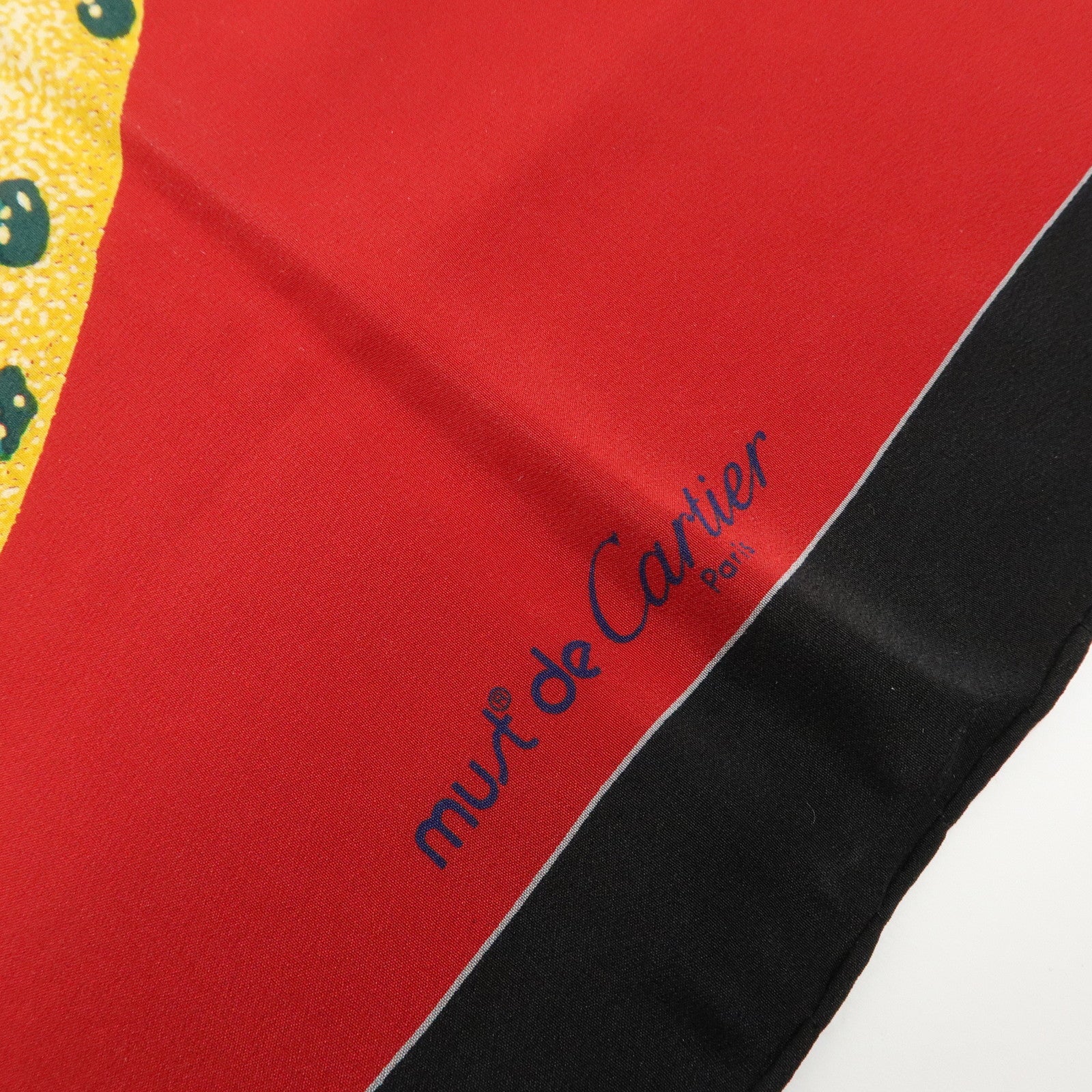 Cartier Silk 100% Scarf Ring Panthere Red Black