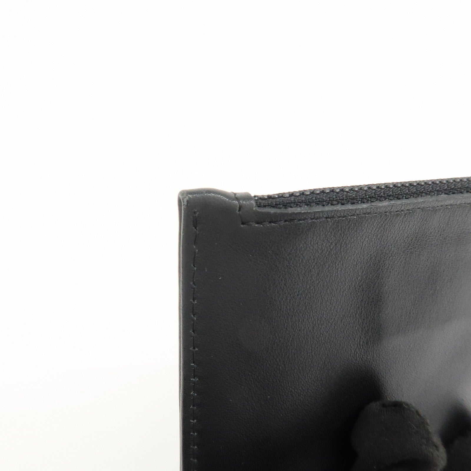 CHANEL COCO Mark Lamb Skin Coin Case Black Silver A25183