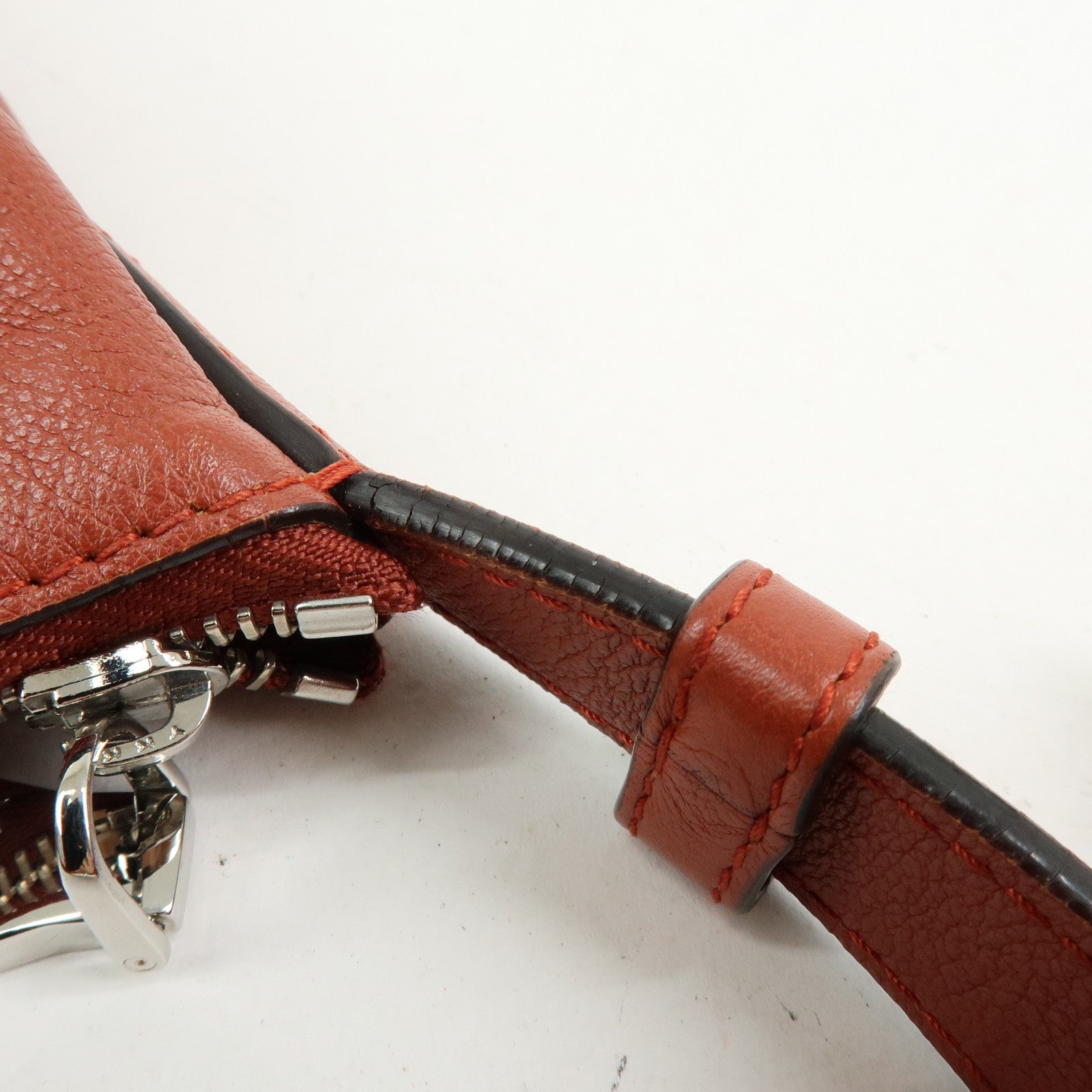 LOEWE Anagram Calf Leather Shoulder Bag Red Brown