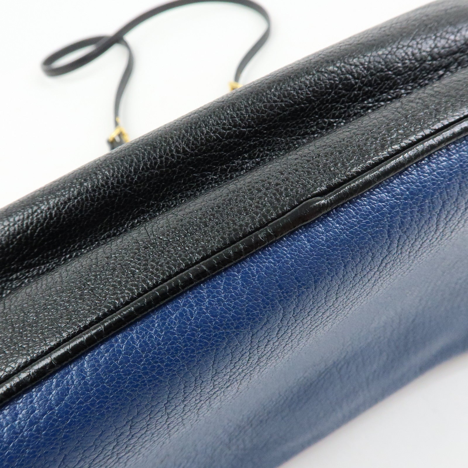 MIU MIU Logo Leather Shoulder Bag Crossbody Bag Blue Black
