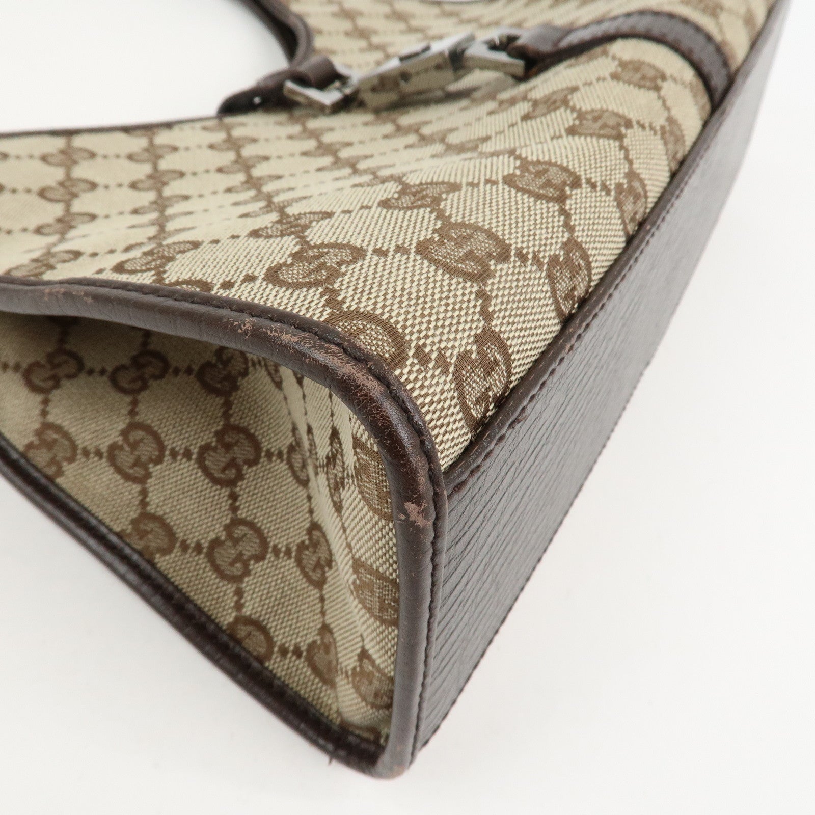 GUCCI Jackie Canvas Leather Shoulder Bag Hand Bag Beige Brown 01719