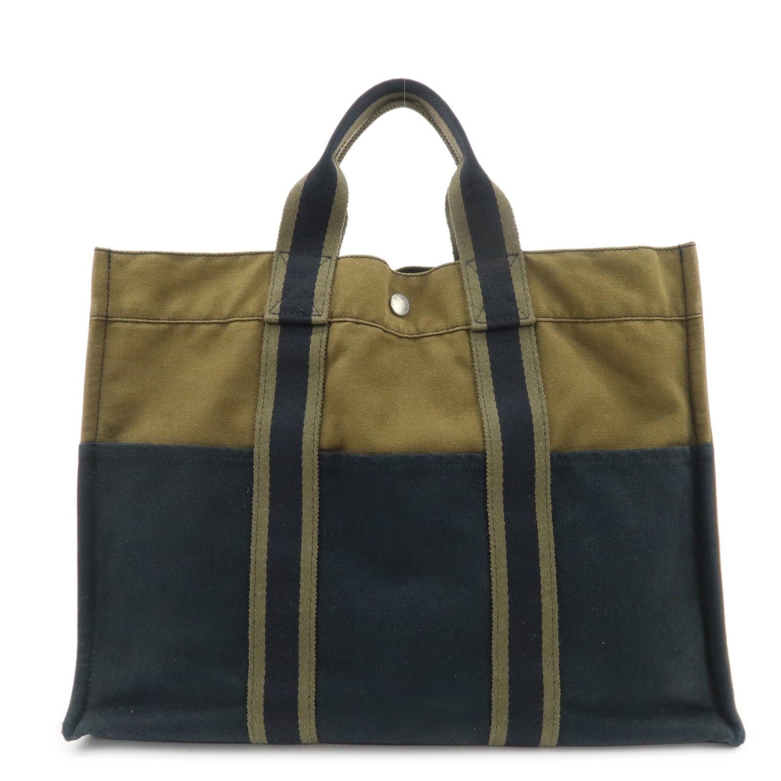 HERMES Fourre Tout MM Canvas Tote Bag Hand Bag Black Khaki