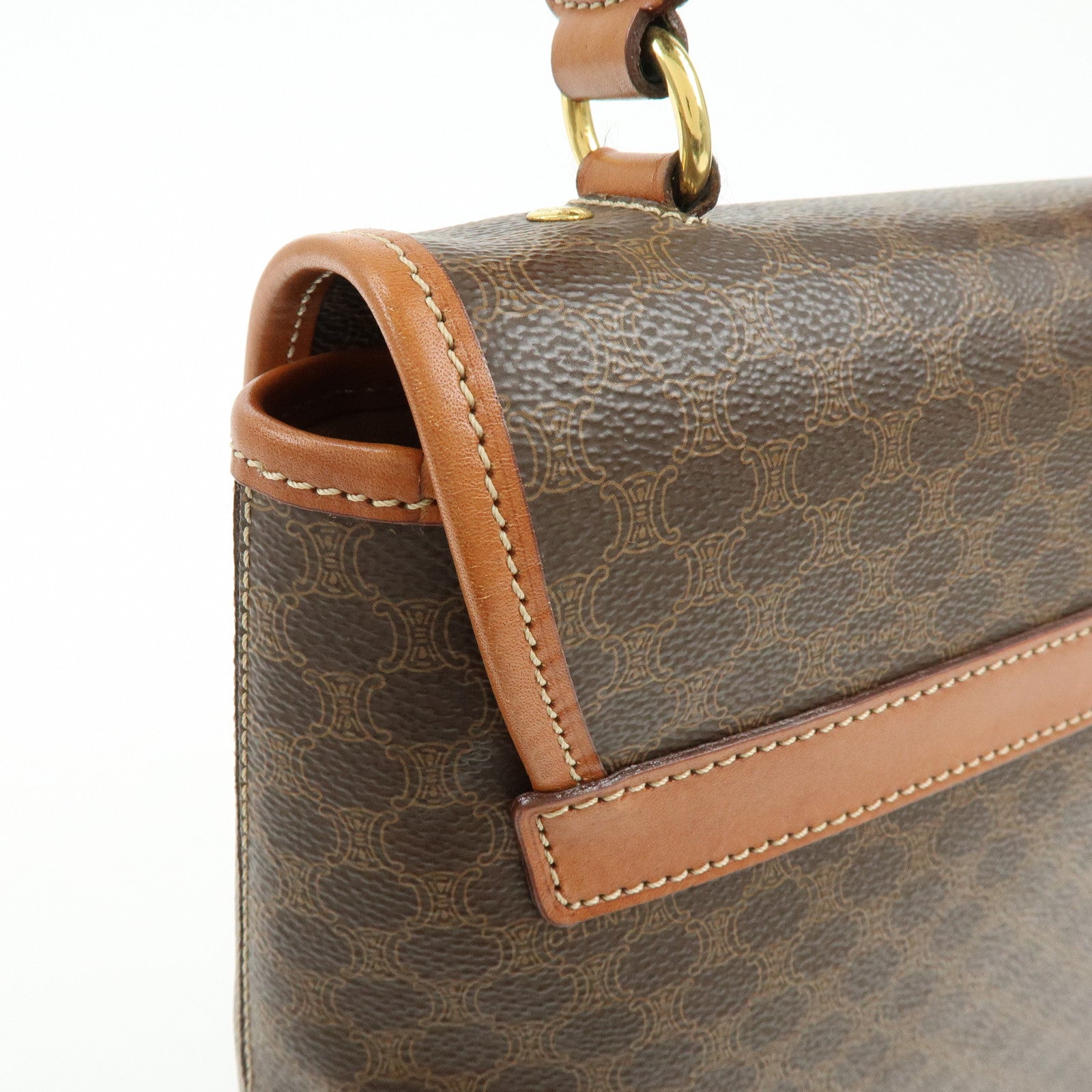 CELINE Macadam PVC Leather 2Way Shoulder Bag Hand Bag Brown