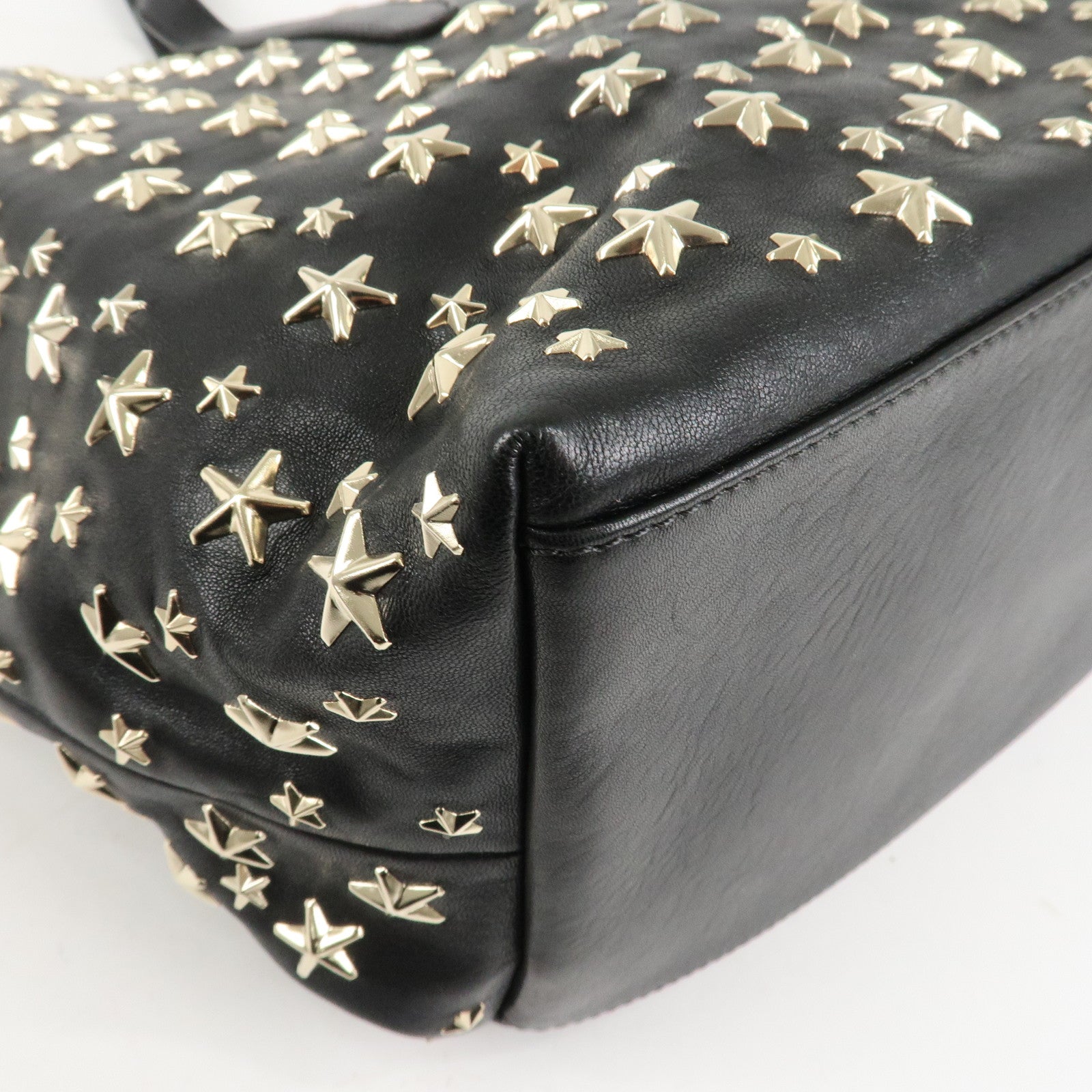JIMMY CHOO Leather Star Studs Tote Bag Hand Bag Black Silver HDW Used