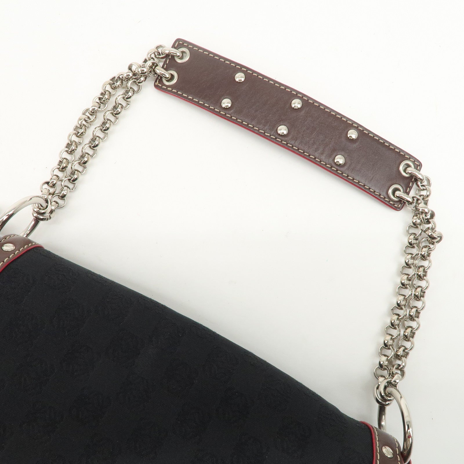 LOEWE Anagram Leather Canvas Chain Shoulder Bag Black Brown