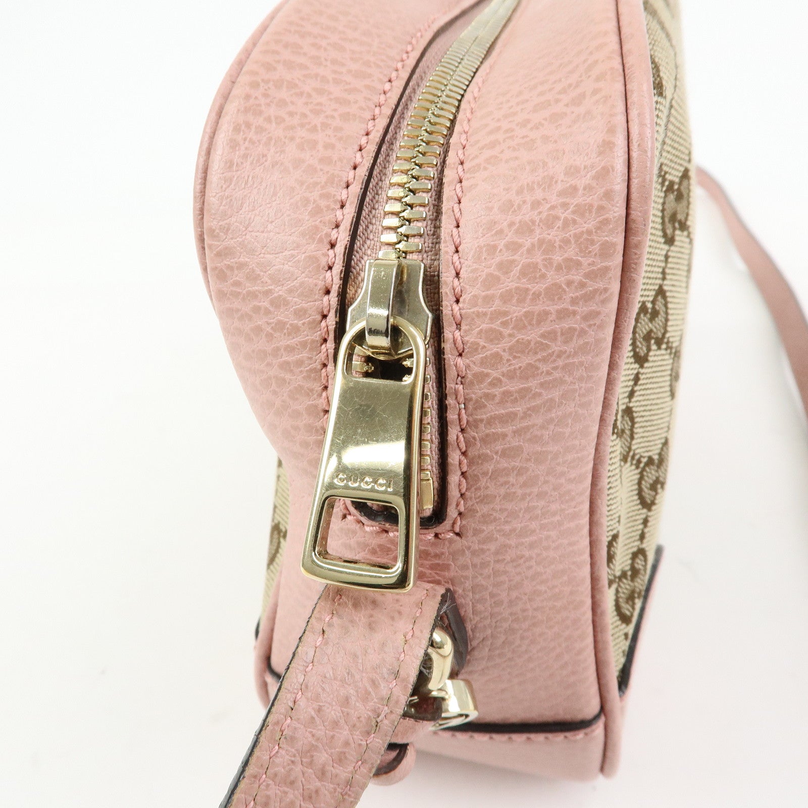 GUCCI GG Canvas Leather Shoulder Crossbody Bag Beige Pink 449413
