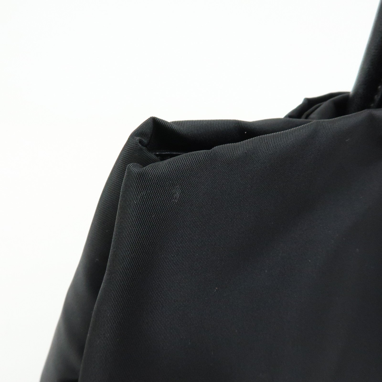 PRADA Ribbon Nylon Leather Hand Bag Tote Bag Black BN1601