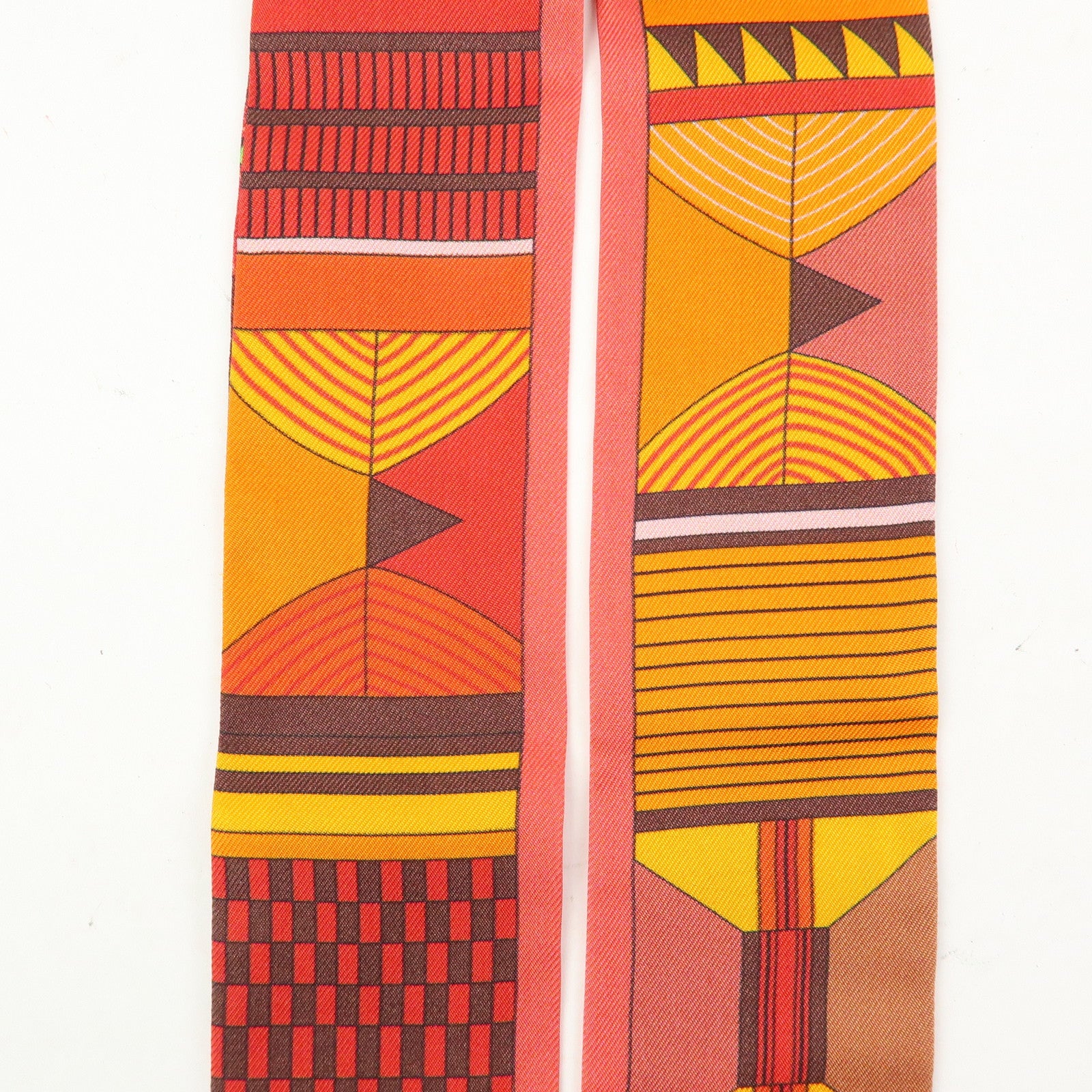 HERMES Twilly Silk 100% Scarf PELAGES ET CAMOUFLAGE Orange Red