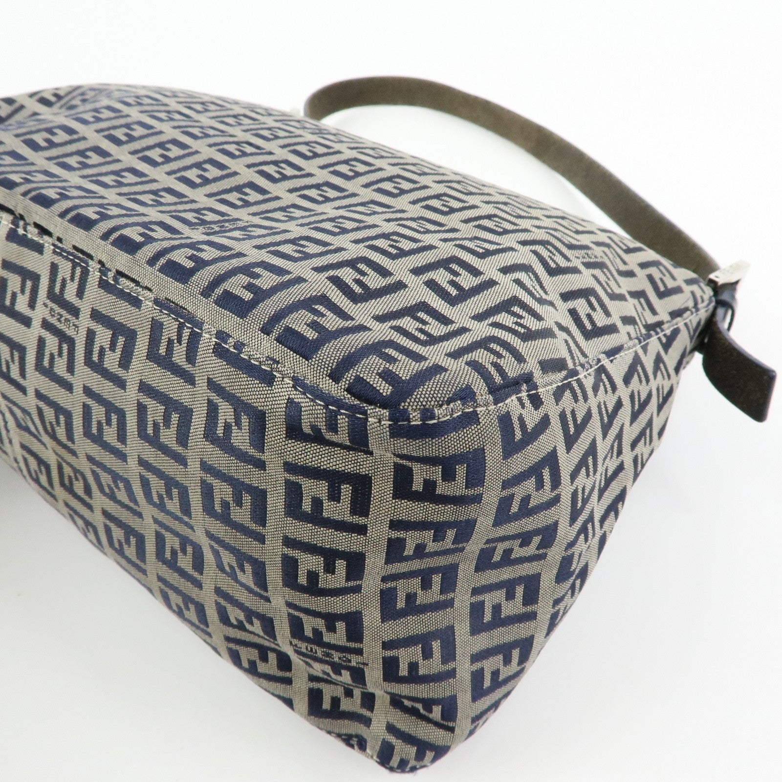 FENDI Mamma Baguette Zucchino Canvas Shoulder Bag Navy 26325