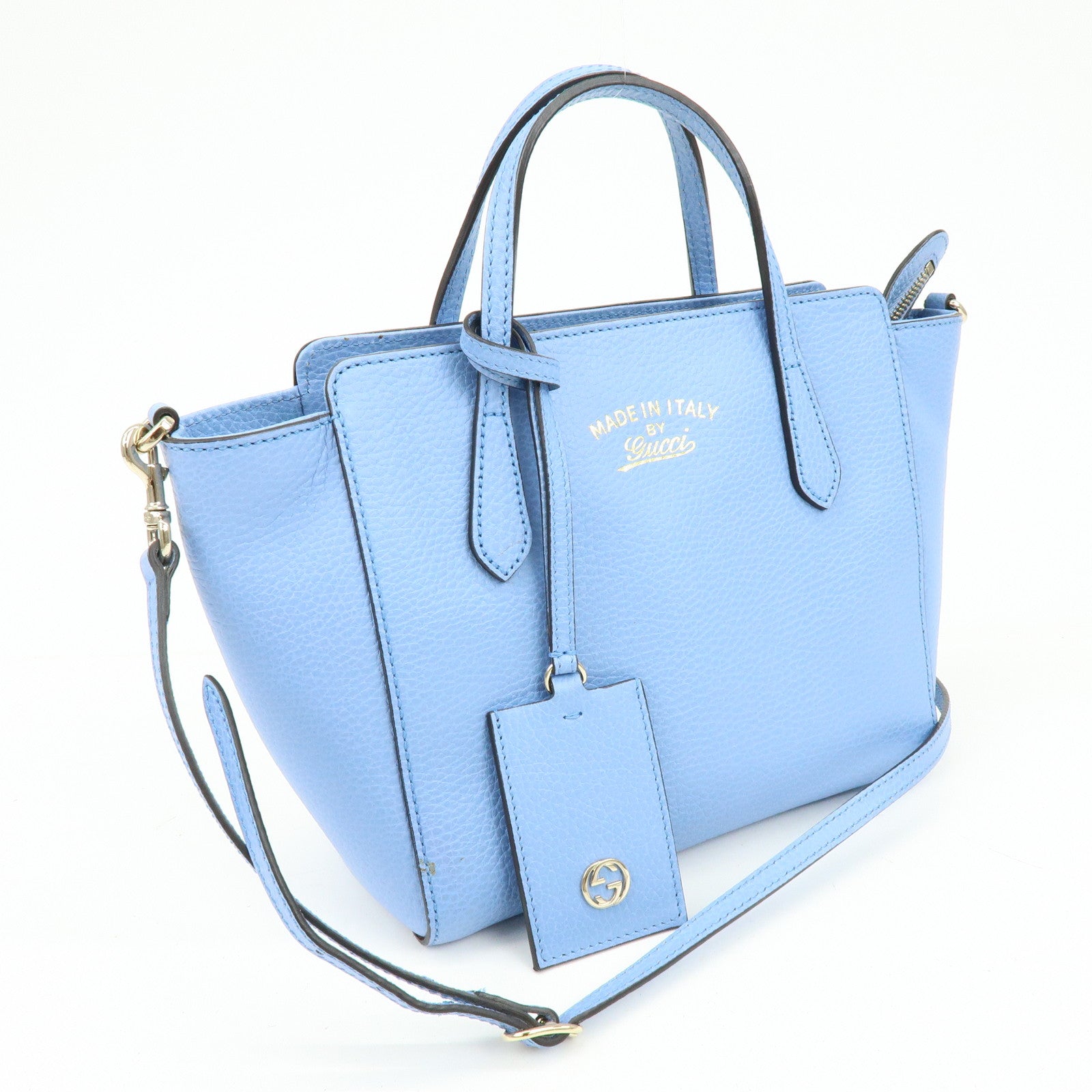 GUCCI Interlocking G Leather 2Way Bag Hand Bag Light Blue 368827