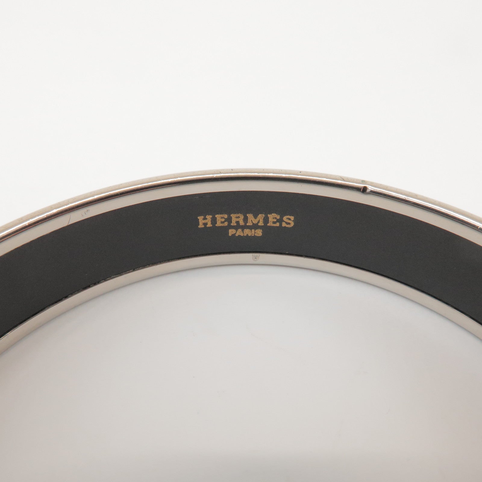 HERMES Email MM Bangle Plated Bracelet Ivory Silver