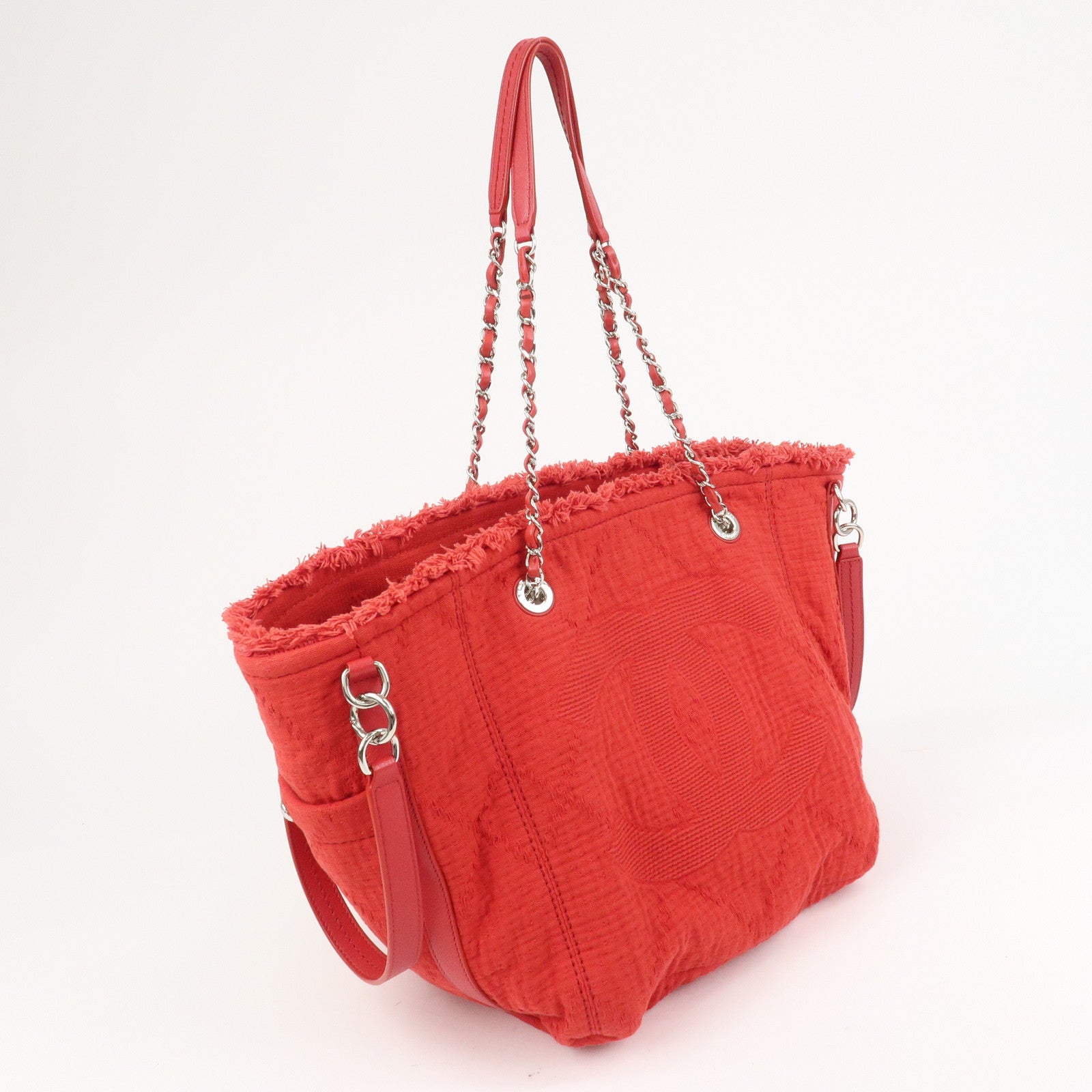 CHANEL COCO Mark Canvas Calf Leather Shopping Bag Large Red A57168