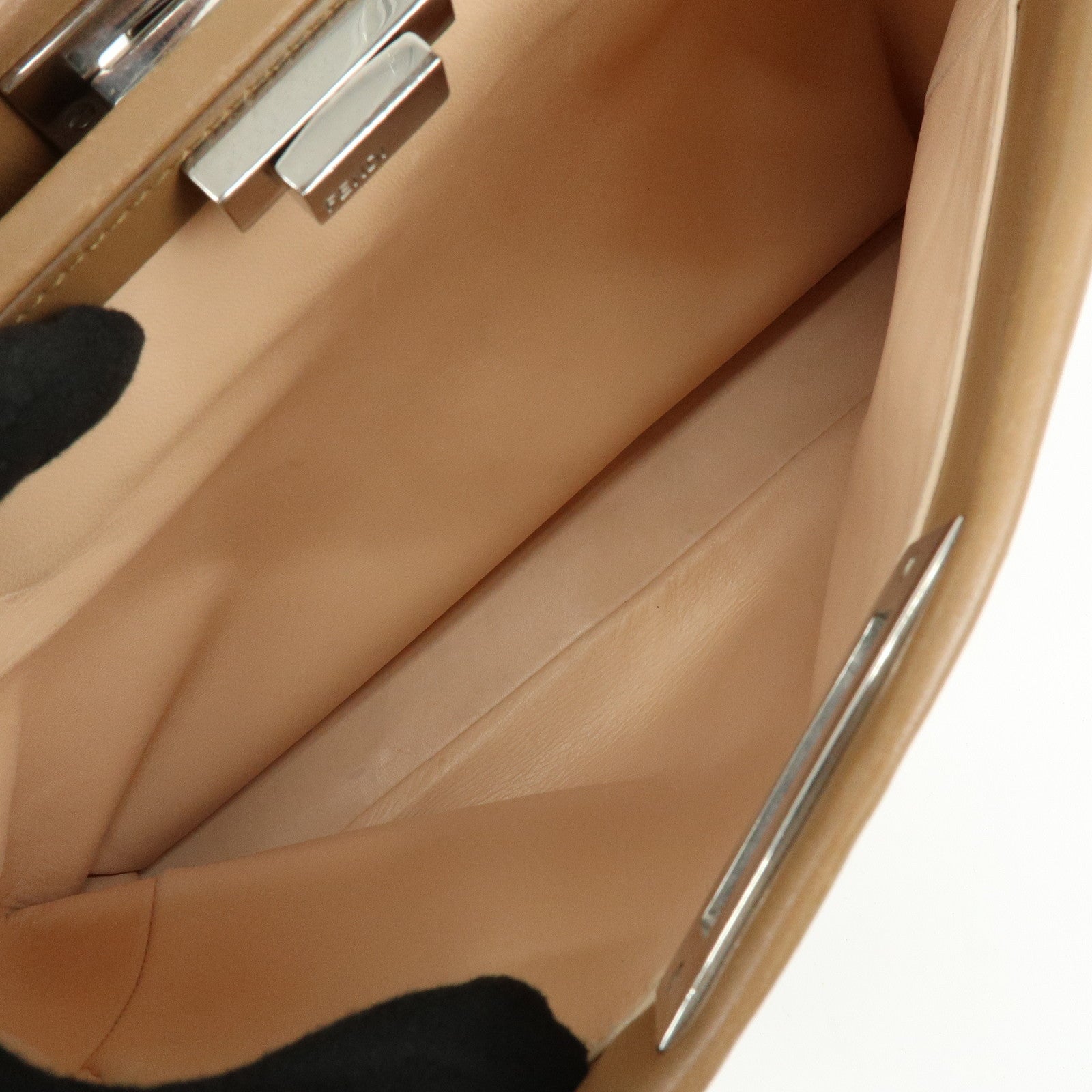 FENDI Peekaboo Leather 2Way Shoulder Bag Hand Bag Camel 8BN226