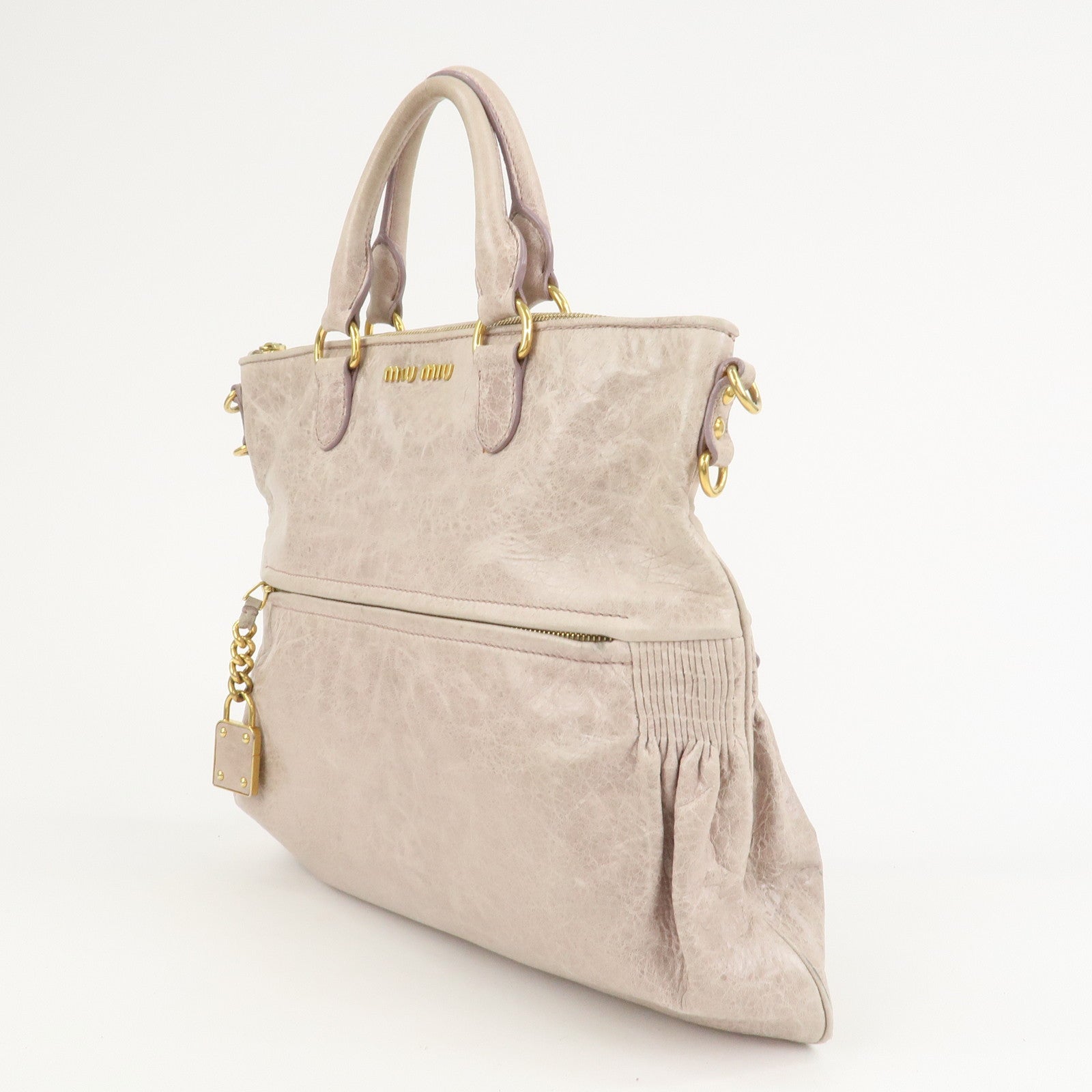 MIU MIU Logo Leather  2Way Bag Hand Bag Shoulder Bag Ivory