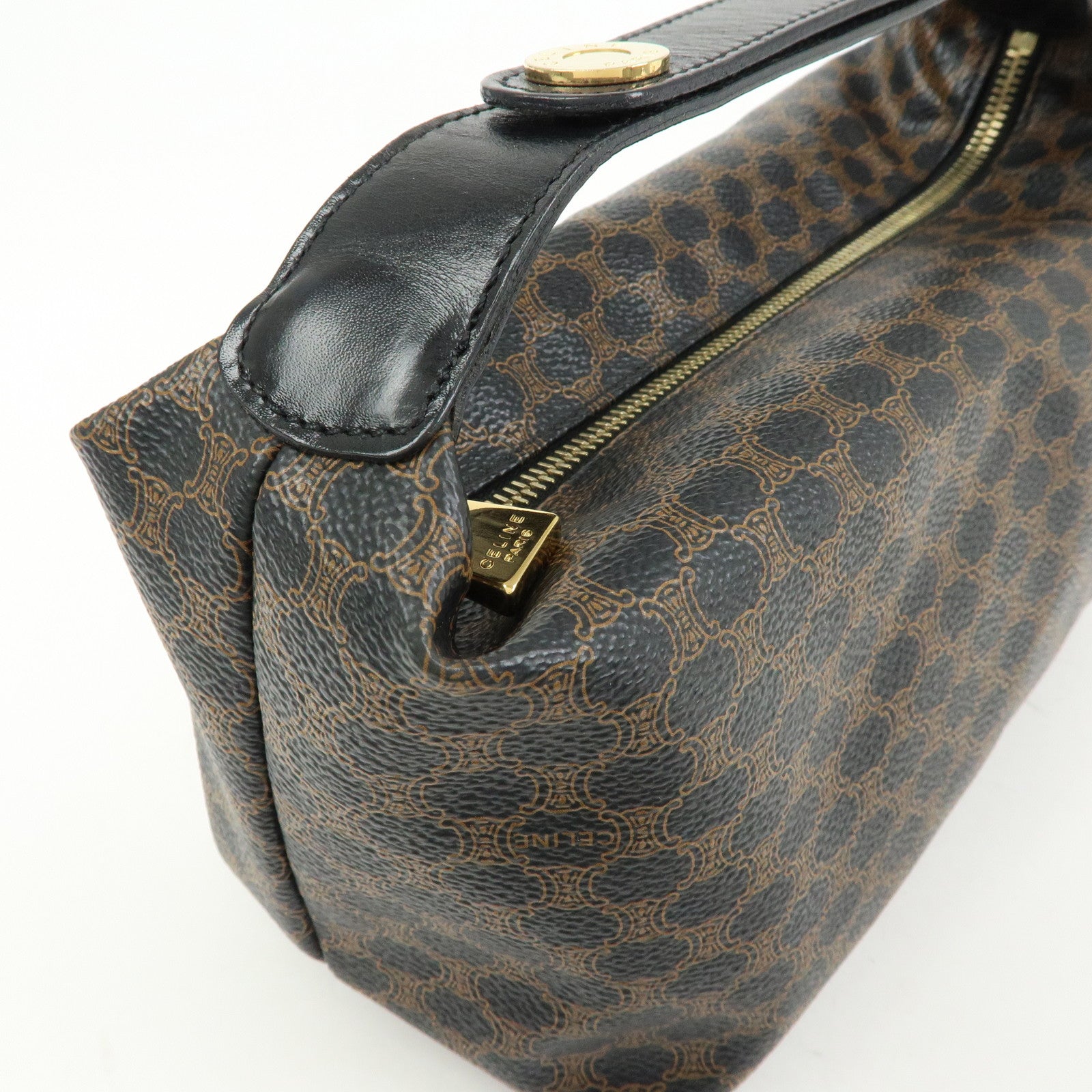 CELINE Macadam PVC Leather Mini Hand Bag Brown Black